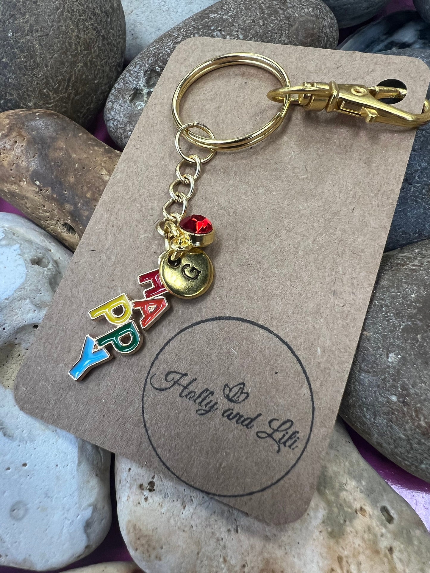 Happy Style Personalised Keyring, Happy, Alphabet Initials, Happiness, Birthstone Charm, Initials Keyring, Happy Zipper Chain