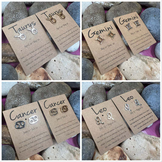 Zodiac Earring Studs, Birthday Gifts, Birthstone, Month Of Birth, Personalised, Zodiac, Star Sign Necklace, Zodiacs, Astrology Chain