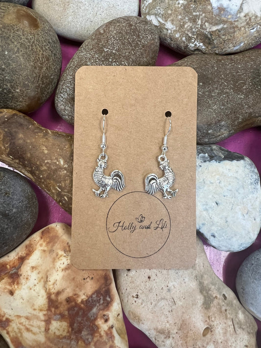 Cockerill Novelty Earrings, Cockerill Novelty Style Hoops, Chicken Earring Hooks, Personalised Chick Earrings, Cute Cockerill Earrings