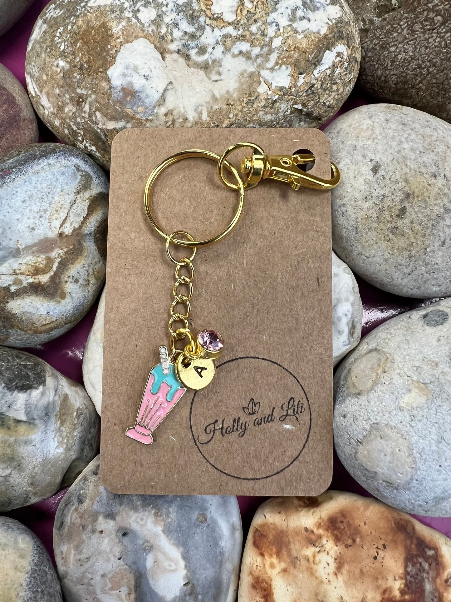 Ice Cream Personalised Keychain, Personalised Keyring Charm, Ices, Alphabet Initial, Iced Cream, Birthstone Charm, Novelty Zipper Chain Gift