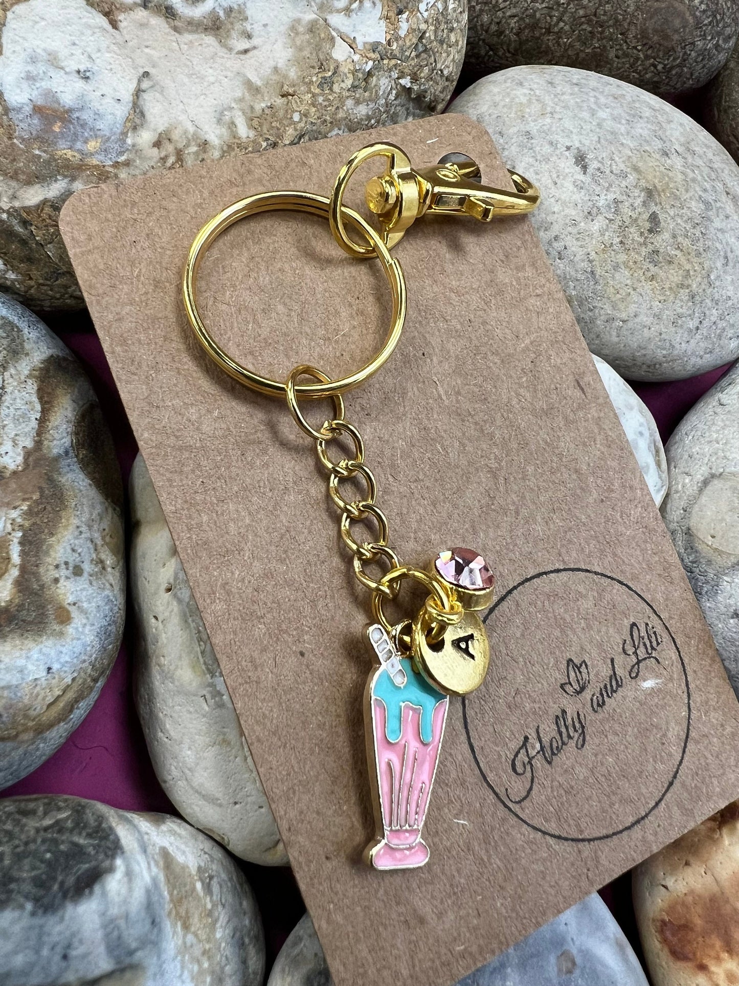 Ice Cream Personalised Keychain, Personalised Keyring Charm, Ices, Alphabet Initial, Iced Cream, Birthstone Charm, Novelty Zipper Chain Gift