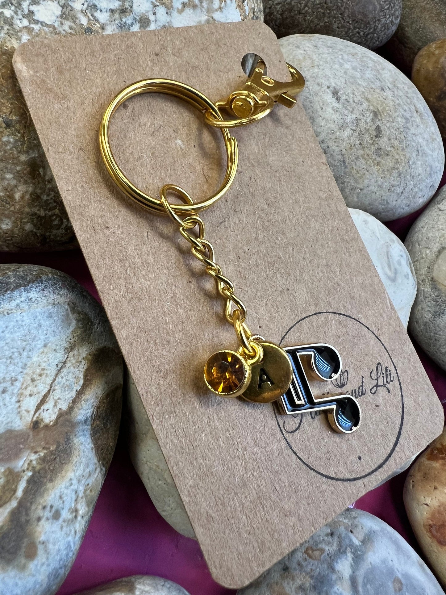 Treble Clef Style Personalised Keychain, Music Keyring, Music Note Alphabet Initials, Birthstone Charm, Musician Gifts, Fruit Zipper Chain