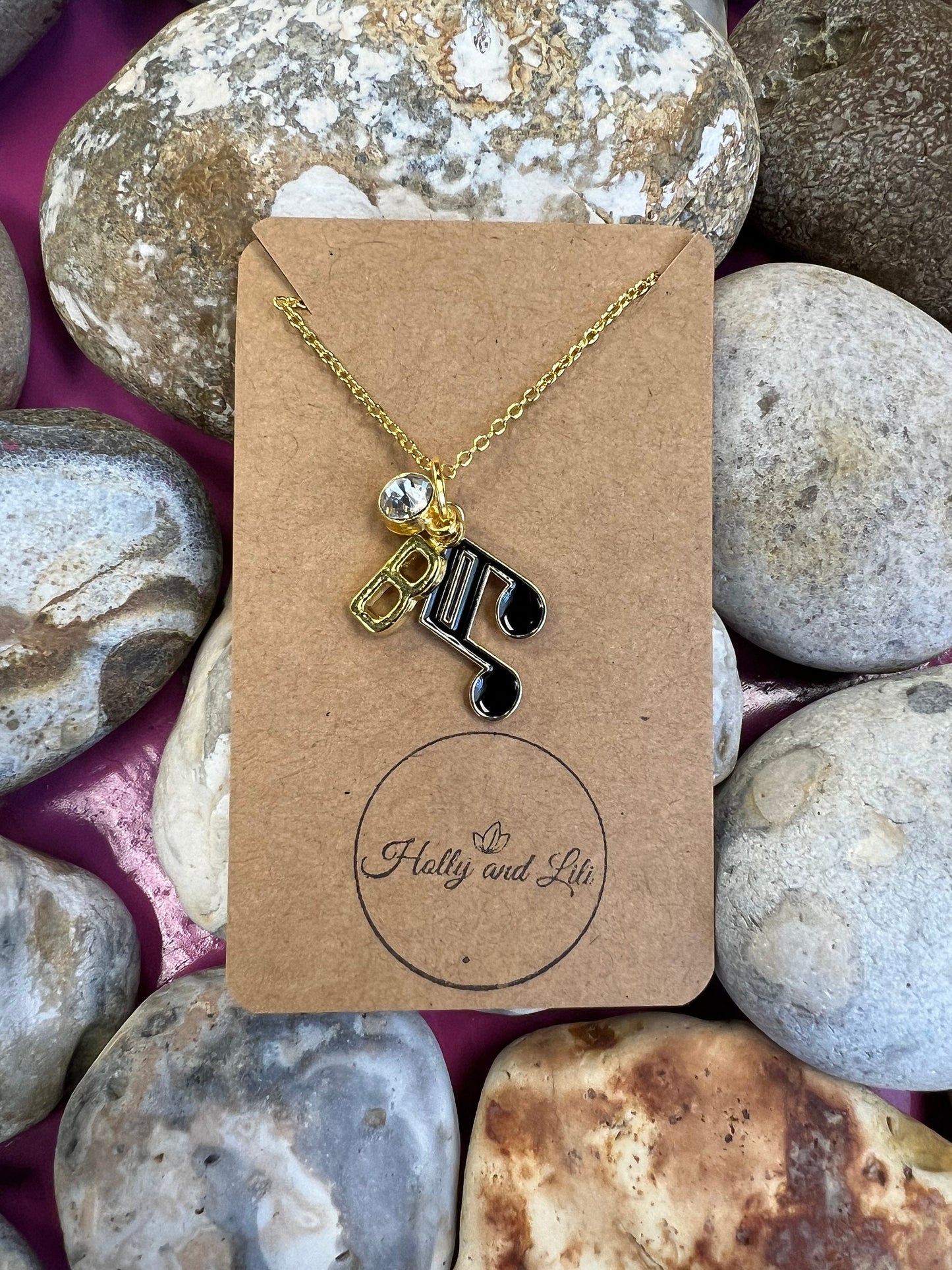 Treble Clef Necklace, Music Note Personalised Pendant Charm Necklace, Alphabet Initial, Birthstone Charm, First Necklace, Clef Gifts