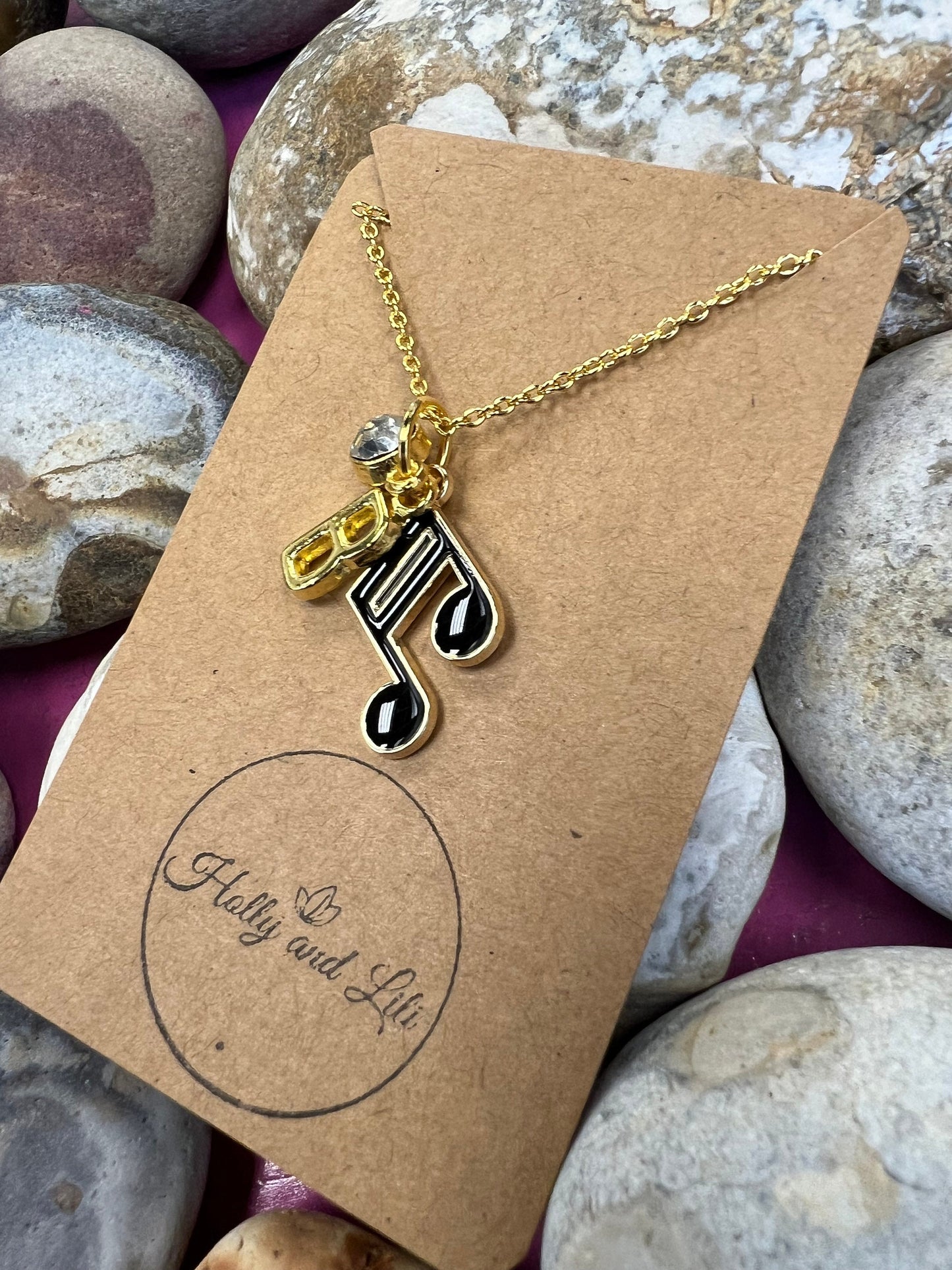 Treble Clef Necklace, Music Note Personalised Pendant Charm Necklace, Alphabet Initial, Birthstone Charm, First Necklace, Clef Gifts