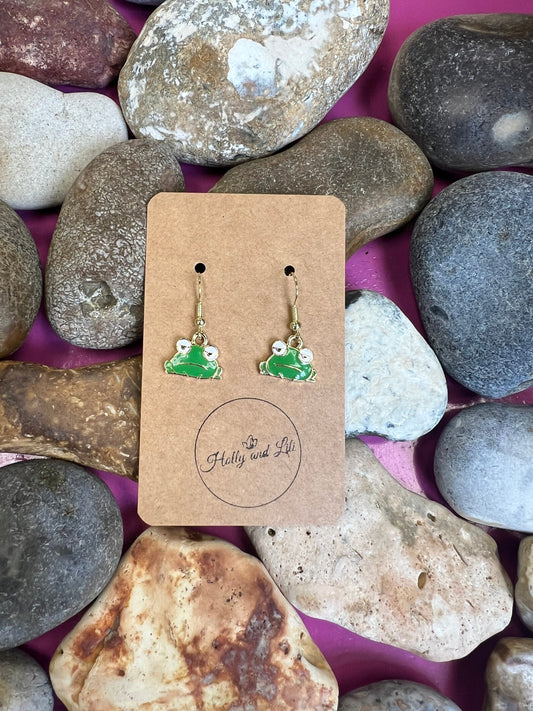 Frog Face Earrings, Green Frogs Earrings, Toad Personalised Earrings, Amphibian Earrings, Wild Frogs, Froggy Earring Hooks, Frog Hoops