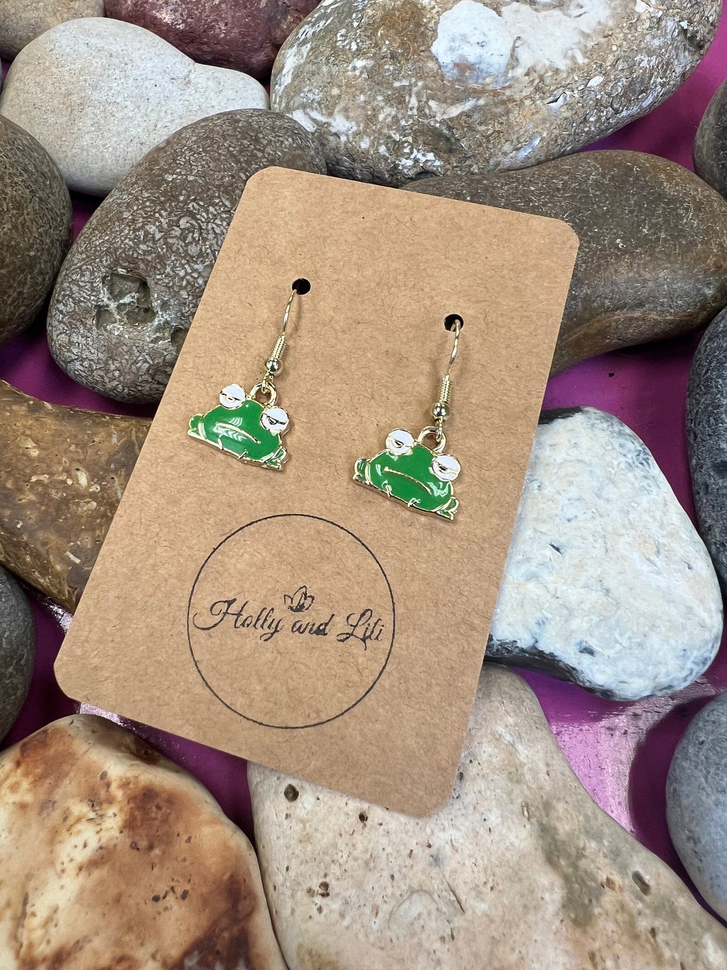 Frog Face Earrings, Green Frogs Earrings, Toad Personalised Earrings, Amphibian Earrings, Wild Frogs, Froggy Earring Hooks, Frog Hoops