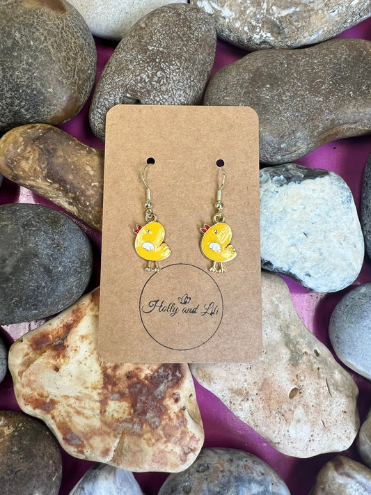 Chicken Novelty Earrings, Chick Novelty Style Hoops, Chicks Earring Hooks, Personalised Chick Earrings, Cute Cockerill Earrings