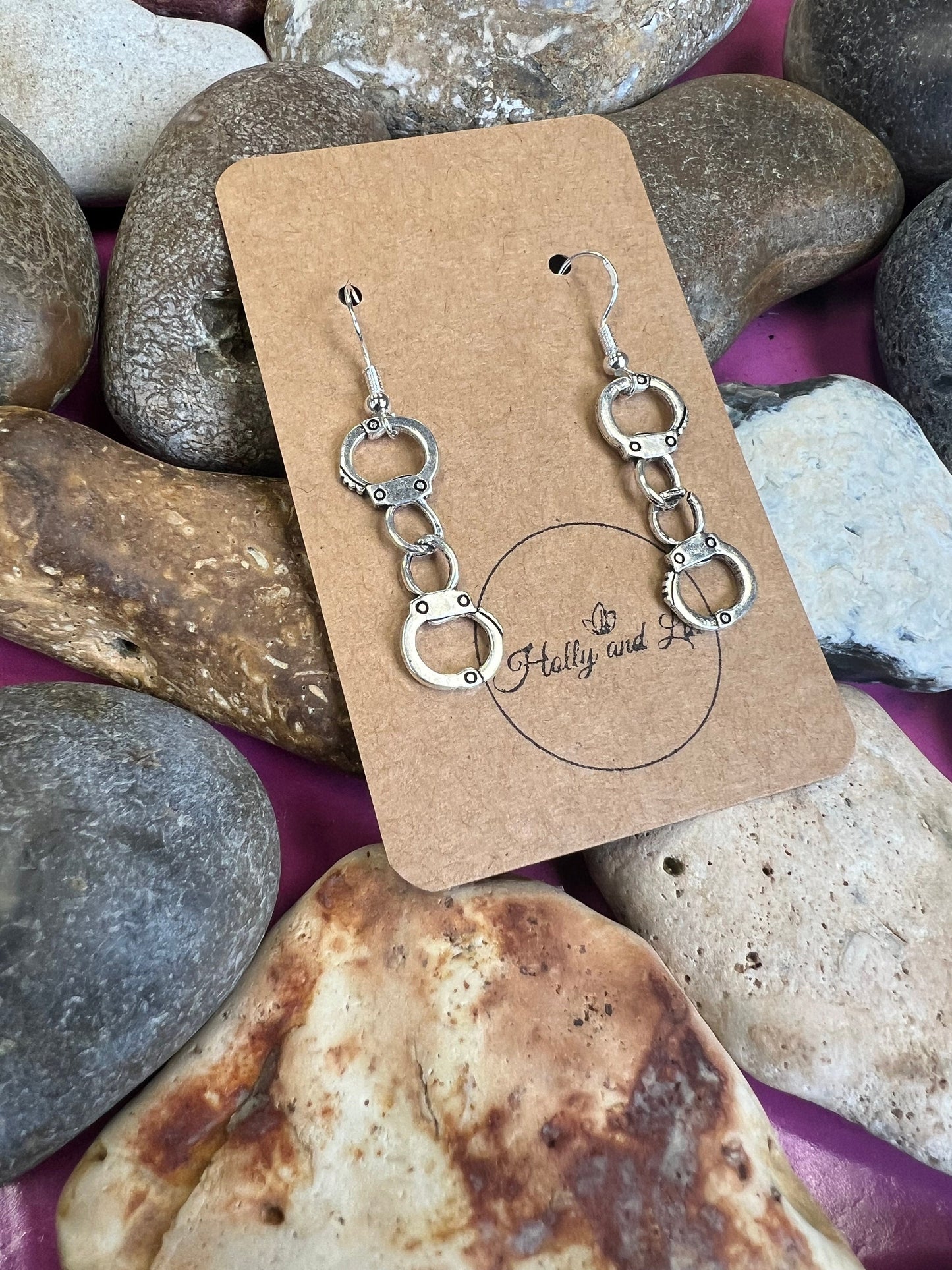 Handcuff Earrings, Nicked Earrings, Hand Cuff Personalised Earrings, Tied Up Hoops, Handcuffs Earring Hooks, Novelty Earrings, Gift For BFF