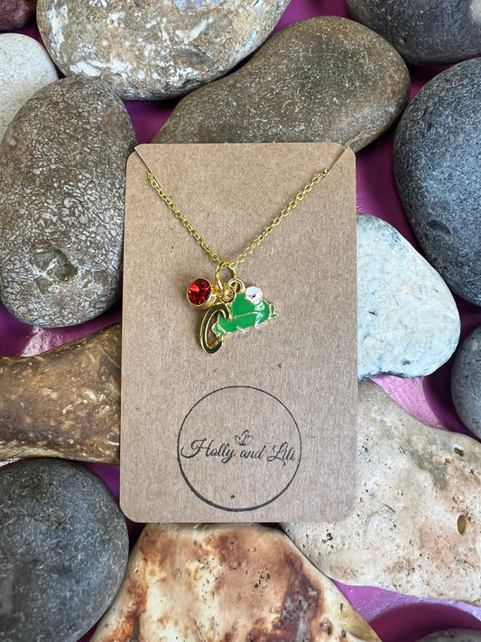 Frog Green Face Personalised Pendant Lucky Charm Necklace, Alphabet Initials, Birthstone Charm, Toads, Frogs, Toad, Froggy, Frog, Necklace