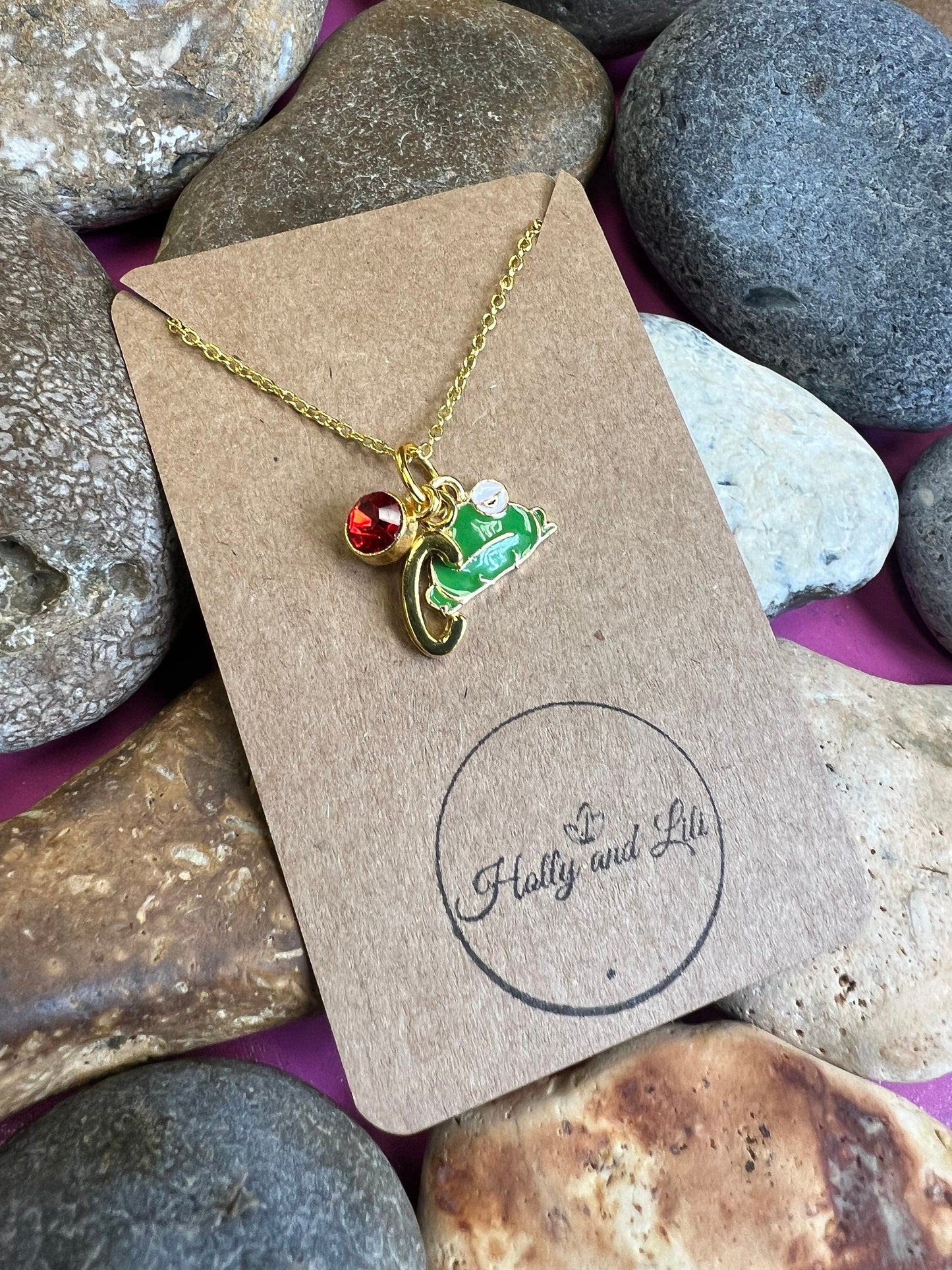 Frog Green Face Personalised Pendant Lucky Charm Necklace, Alphabet Initials, Birthstone Charm, Toads, Frogs, Toad, Froggy, Frog, Necklace