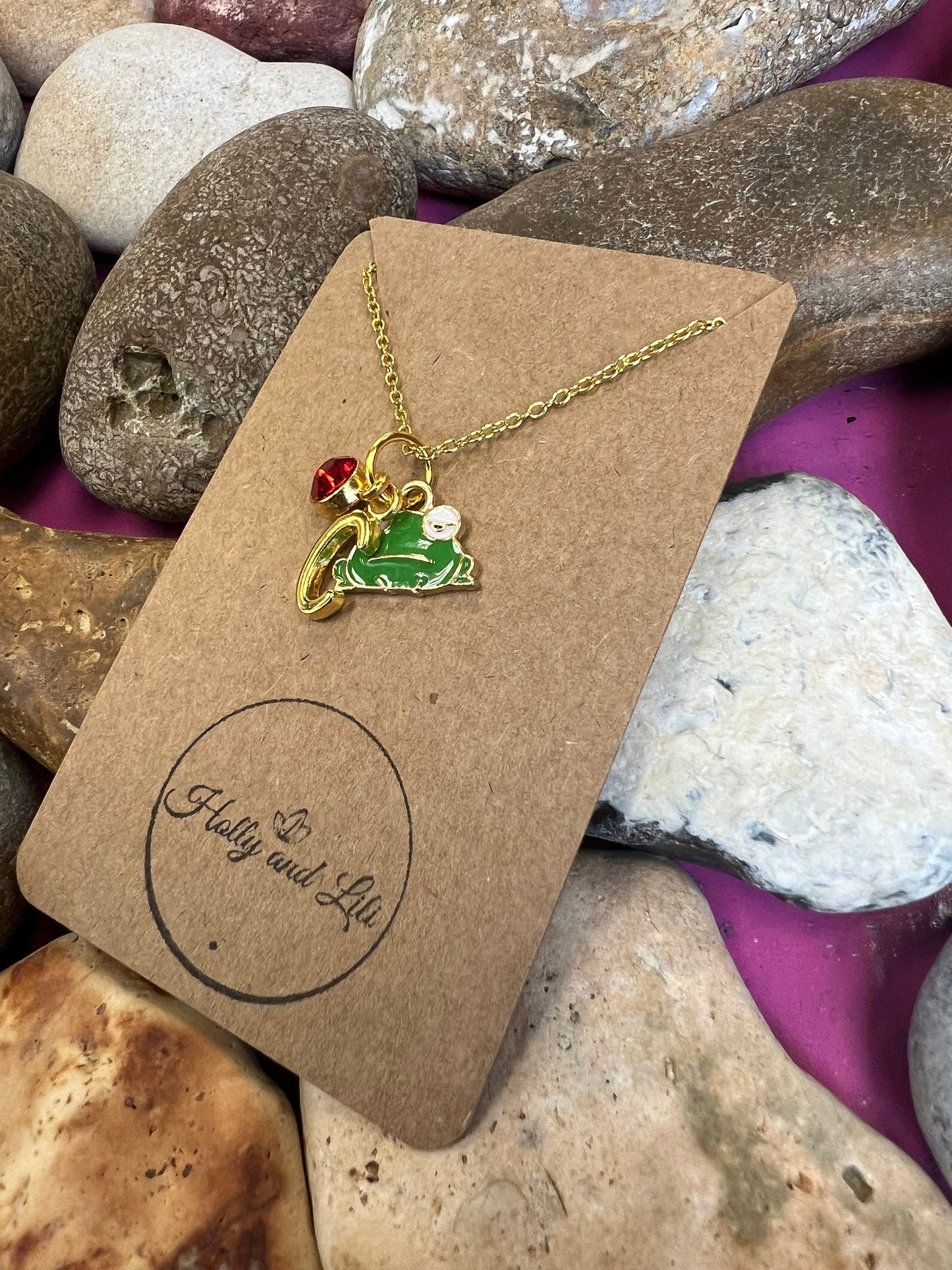 Frog Green Face Personalised Pendant Lucky Charm Necklace, Alphabet Initials, Birthstone Charm, Toads, Frogs, Toad, Froggy, Frog, Necklace