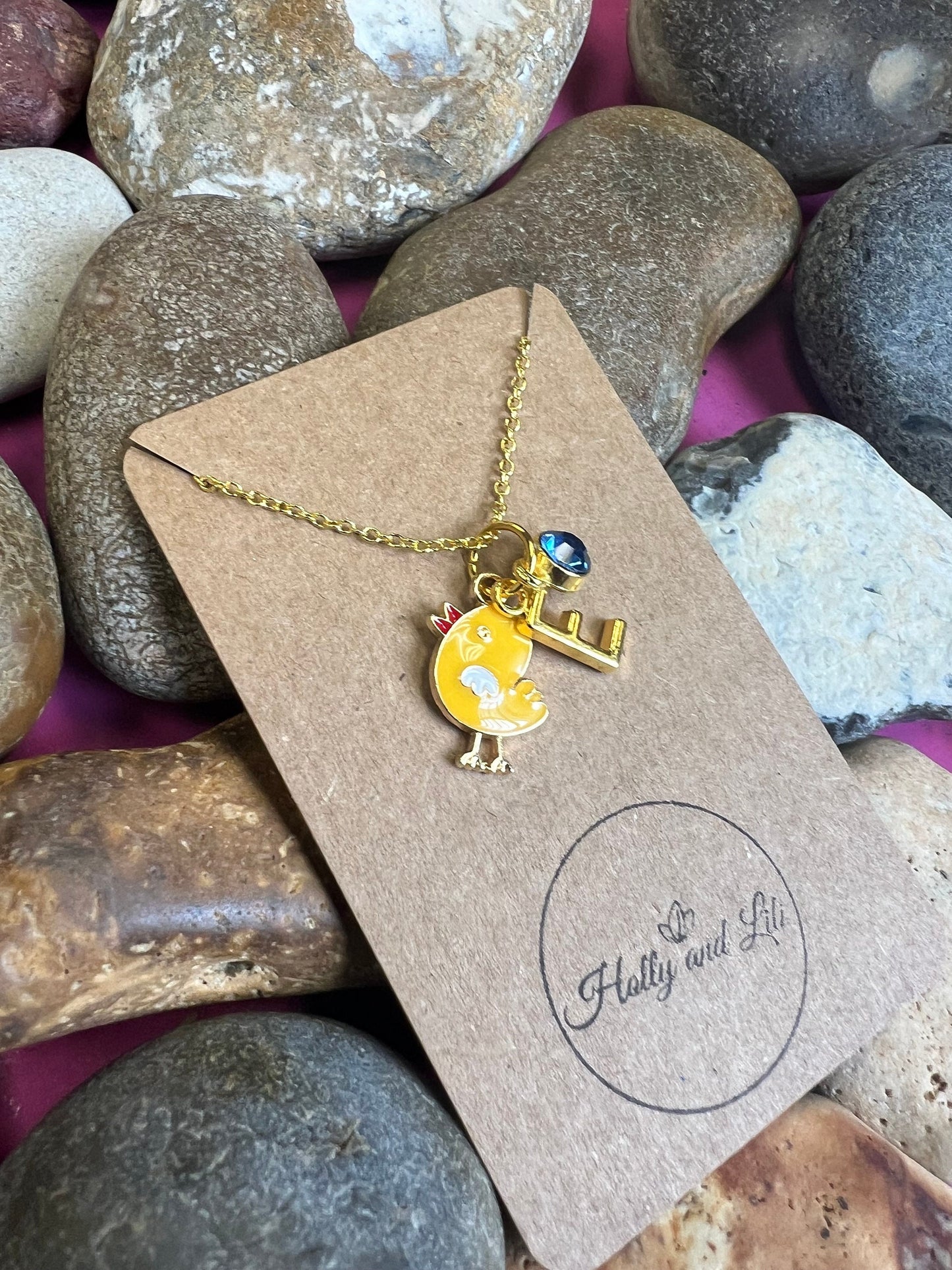 Chicken Personalised Pendant, Chick Necklace, Alphabet Initials, Birthstone Charm, Chickens, Baby Chick , First Necklace, Animal Chain, Cute