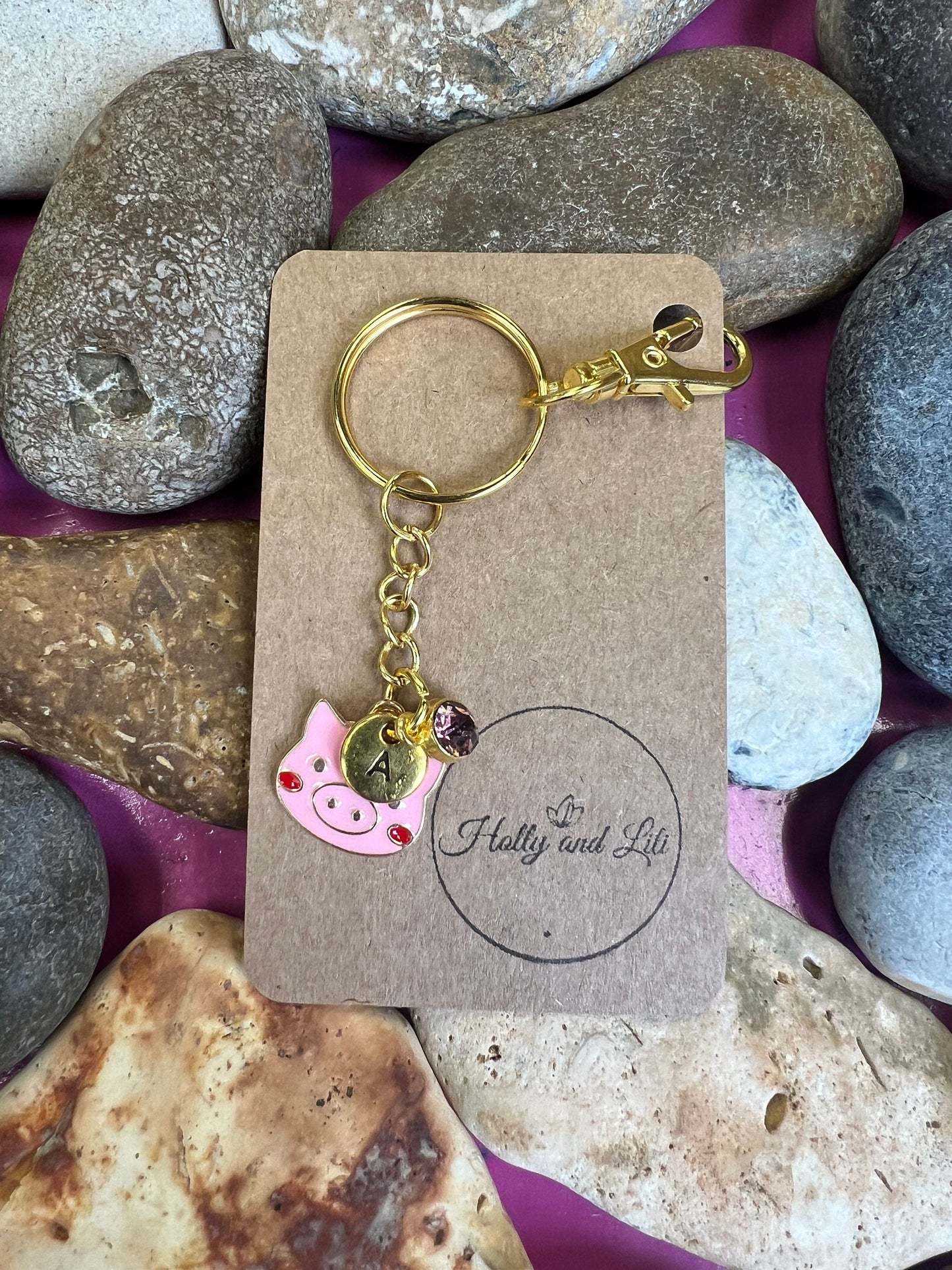 Pig Face Personalised, keychain Pigs, Animal Keyring, Alphabetical Initial, Birthstone Charms, Pig Zipper,Key-Ring, Piggy Zipper, Snort