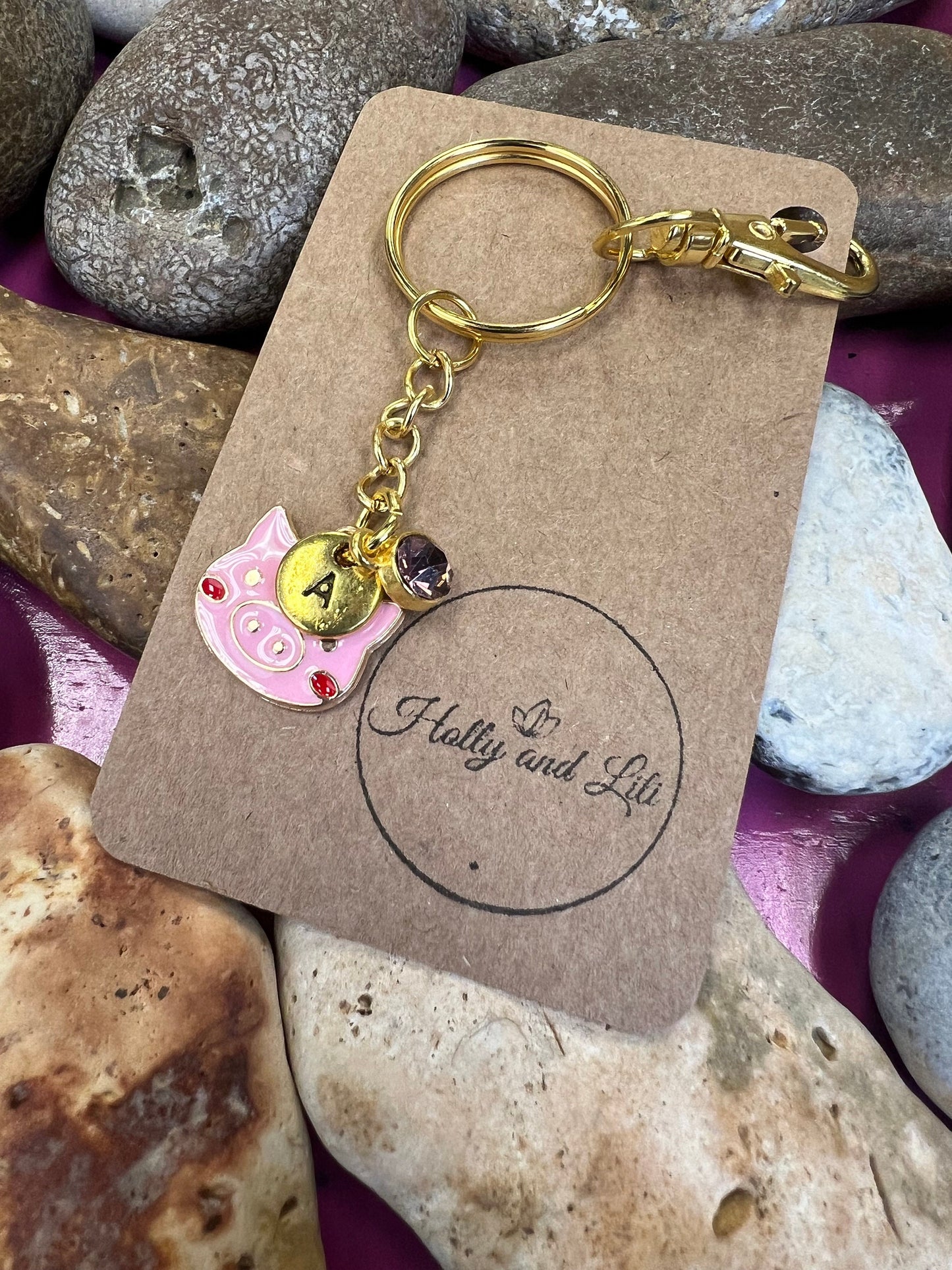 Pig Face Personalised, keychain Pigs, Animal Keyring, Alphabetical Initial, Birthstone Charms, Pig Zipper,Key-Ring, Piggy Zipper, Snort