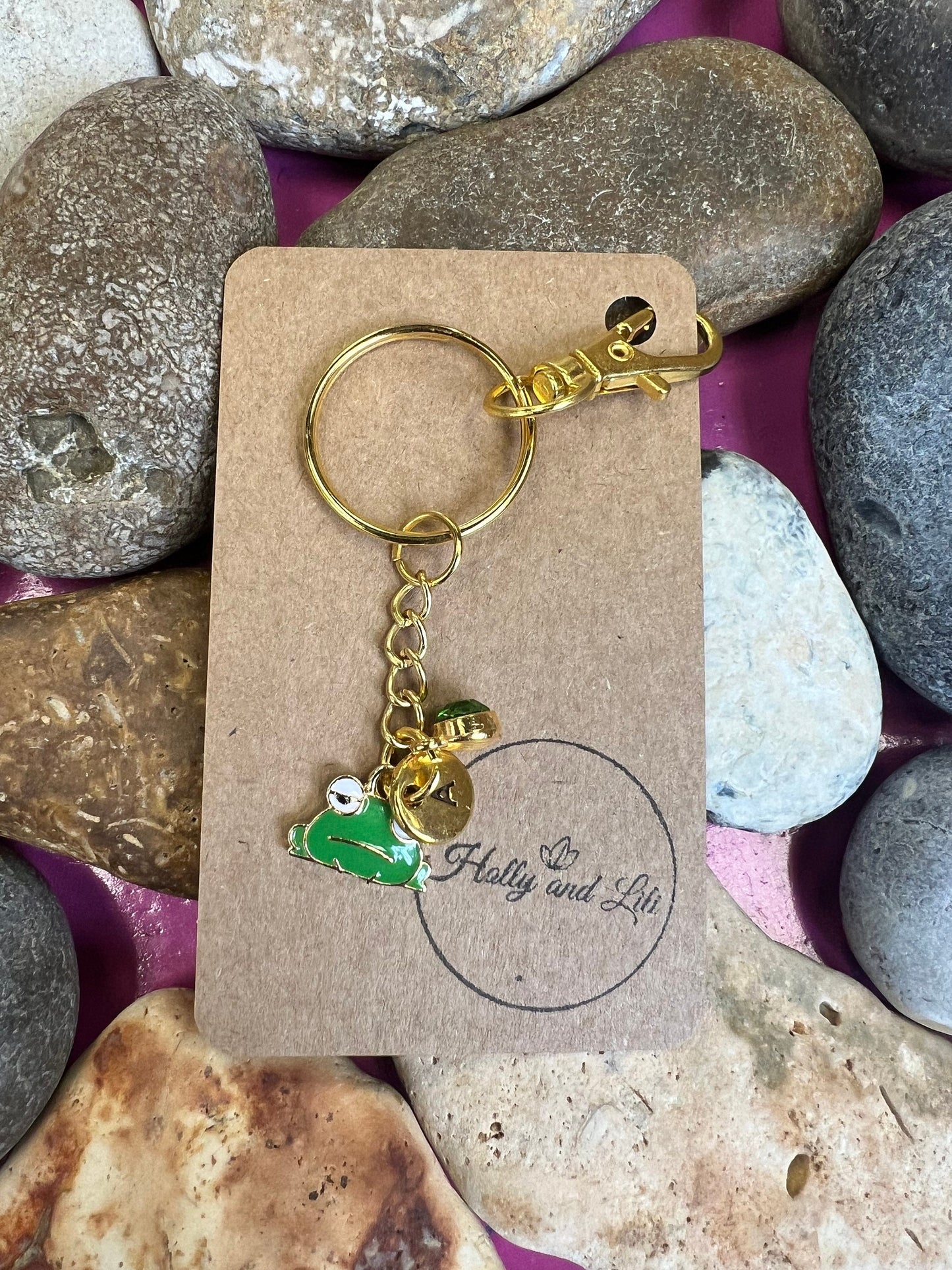 Frog Face Keyring, Frogs keychain, Frogs Keyring, Alphabetical Initial, Birthstone Charms, Froggy Zipper Chain, Key-Ring, Personalise