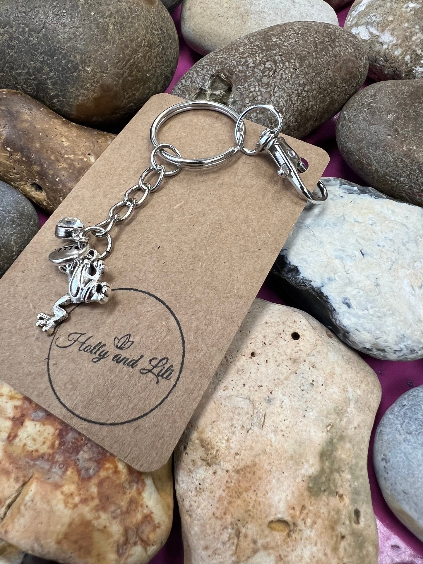 Frog Keyring, Frogs keychain, Frogs Keyring, Alphabetical Initial, Birthstone Charms, Froggy Zipper Chain, Key-Ring, Personalise