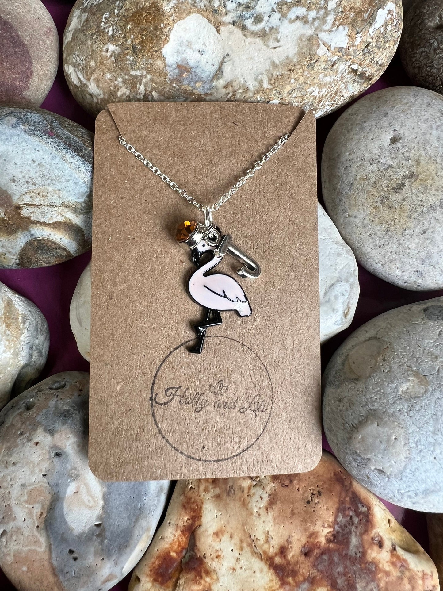 Flamingo Light Pink Personalised Pendant Animal Charm Gold Necklace, Alphabet Initials,  Birthstone, Flamingo Gift, Flamingo Necklace & Gift