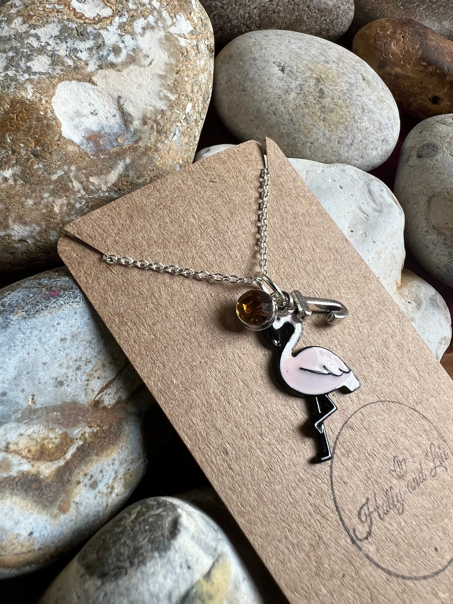 Flamingo Light Pink Personalised Pendant Animal Charm Gold Necklace, Alphabet Initials,  Birthstone, Flamingo Gift, Flamingo Necklace & Gift