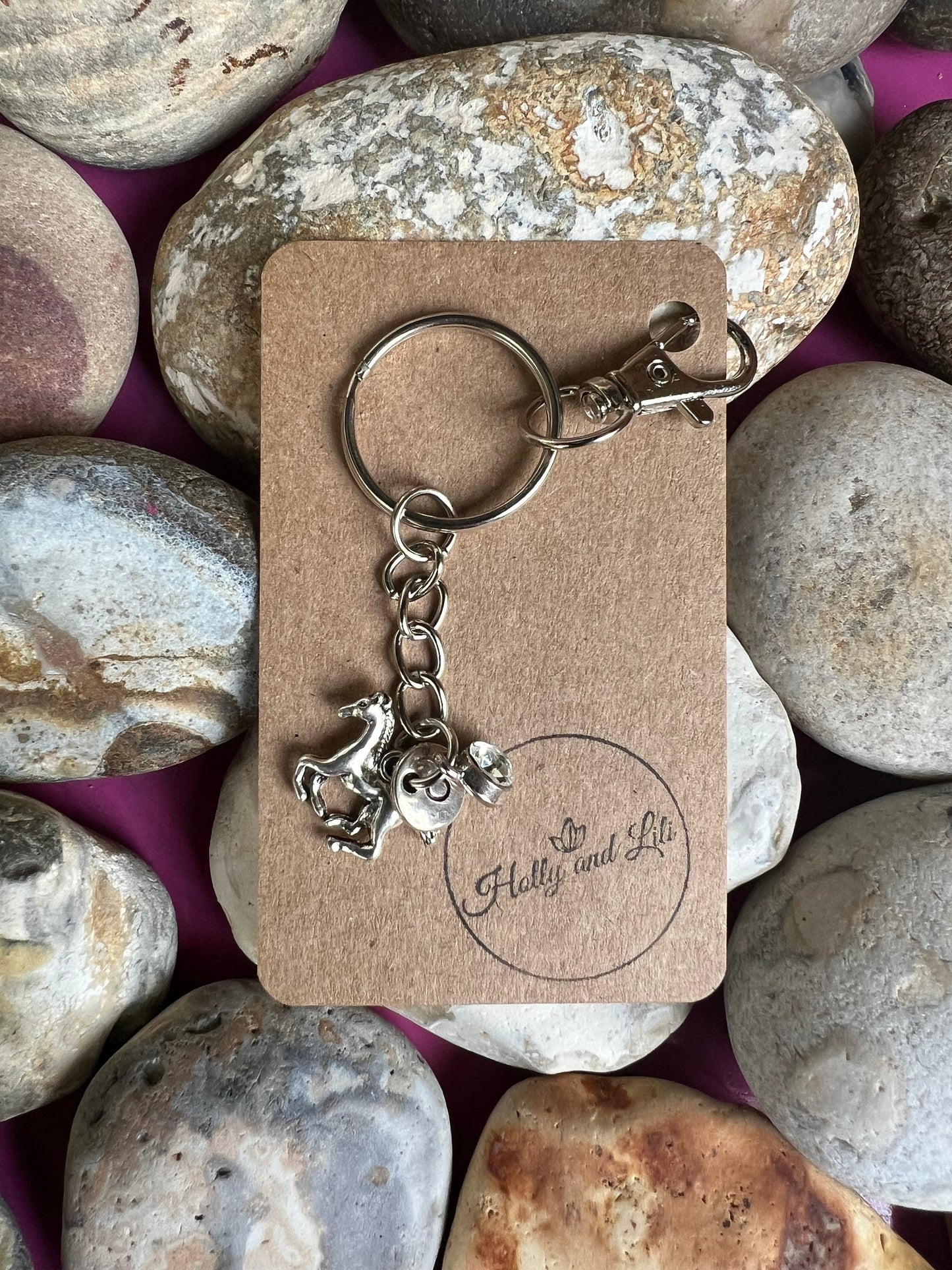 Horse Personalised, keychain Foal, Animal Keyring, Alphabetical Initial, Birthstone Charms, Zipper Chain, Initials Key-Ring, Personalise