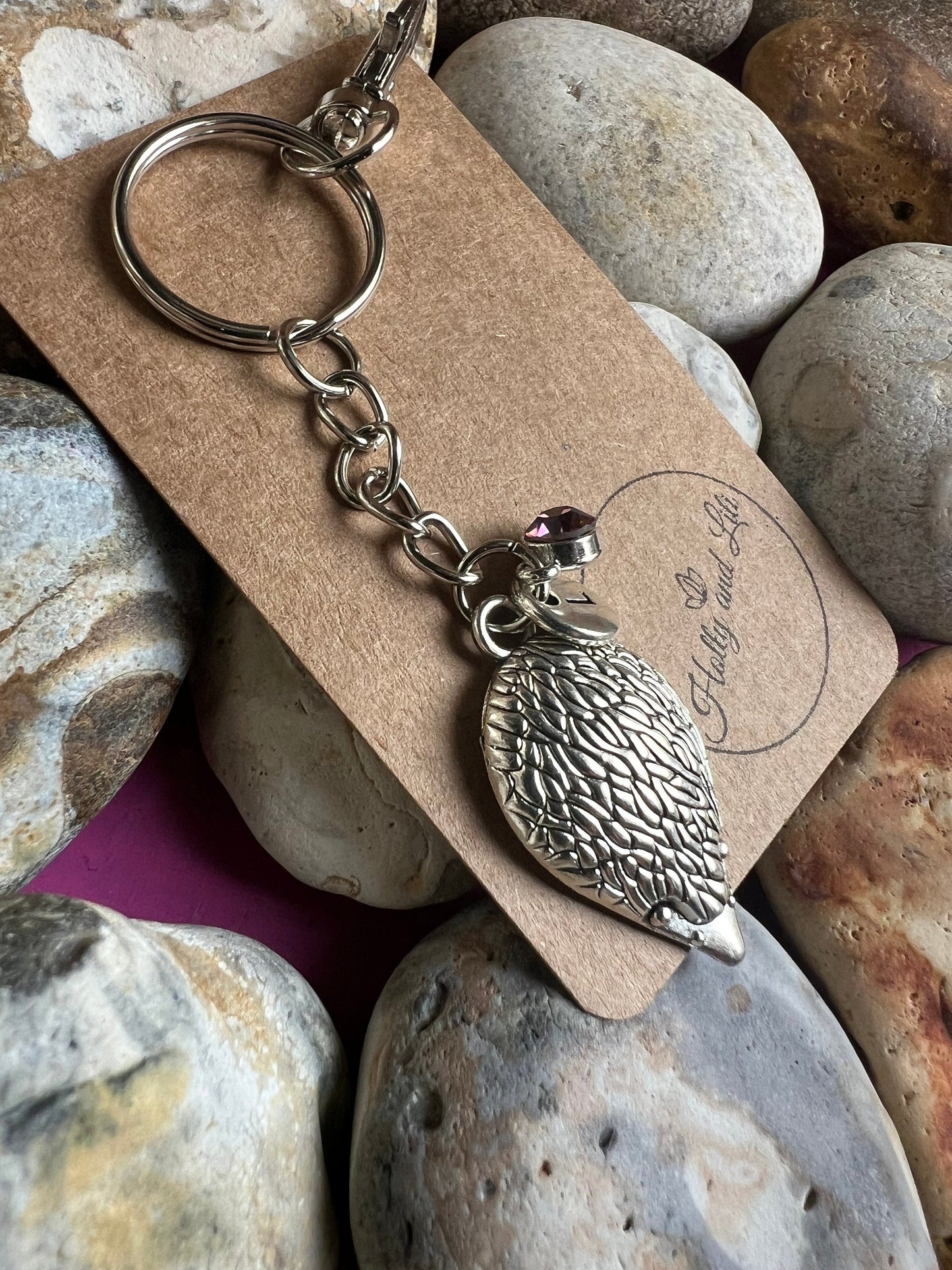 Hedgehog Personalised, keychain, Animal Keyring, Alphabetical Initial, Birthstone Charms, Zipper Chain, Initials Key-Ring, Personalise