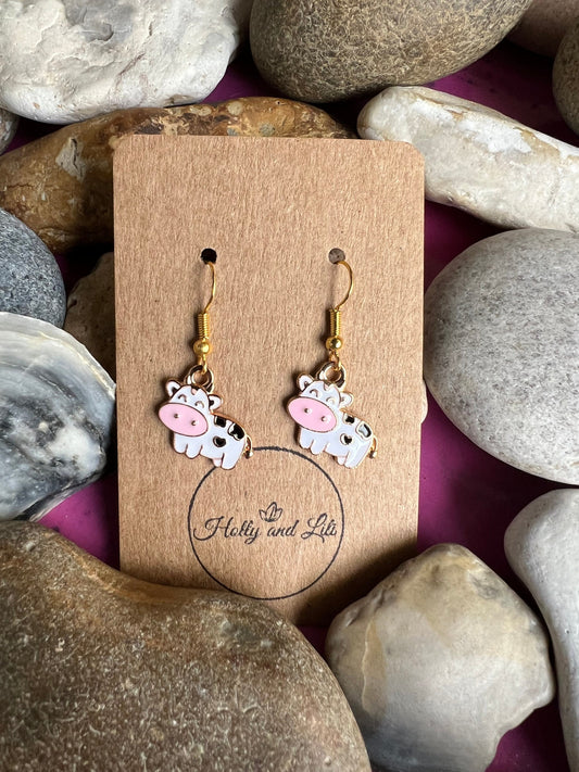 Cow Novelty Earrings, Cows Novelty Style Hoops, Calf Earring Hooks, Personalised Cow Earrings, Cute Moo Earrings