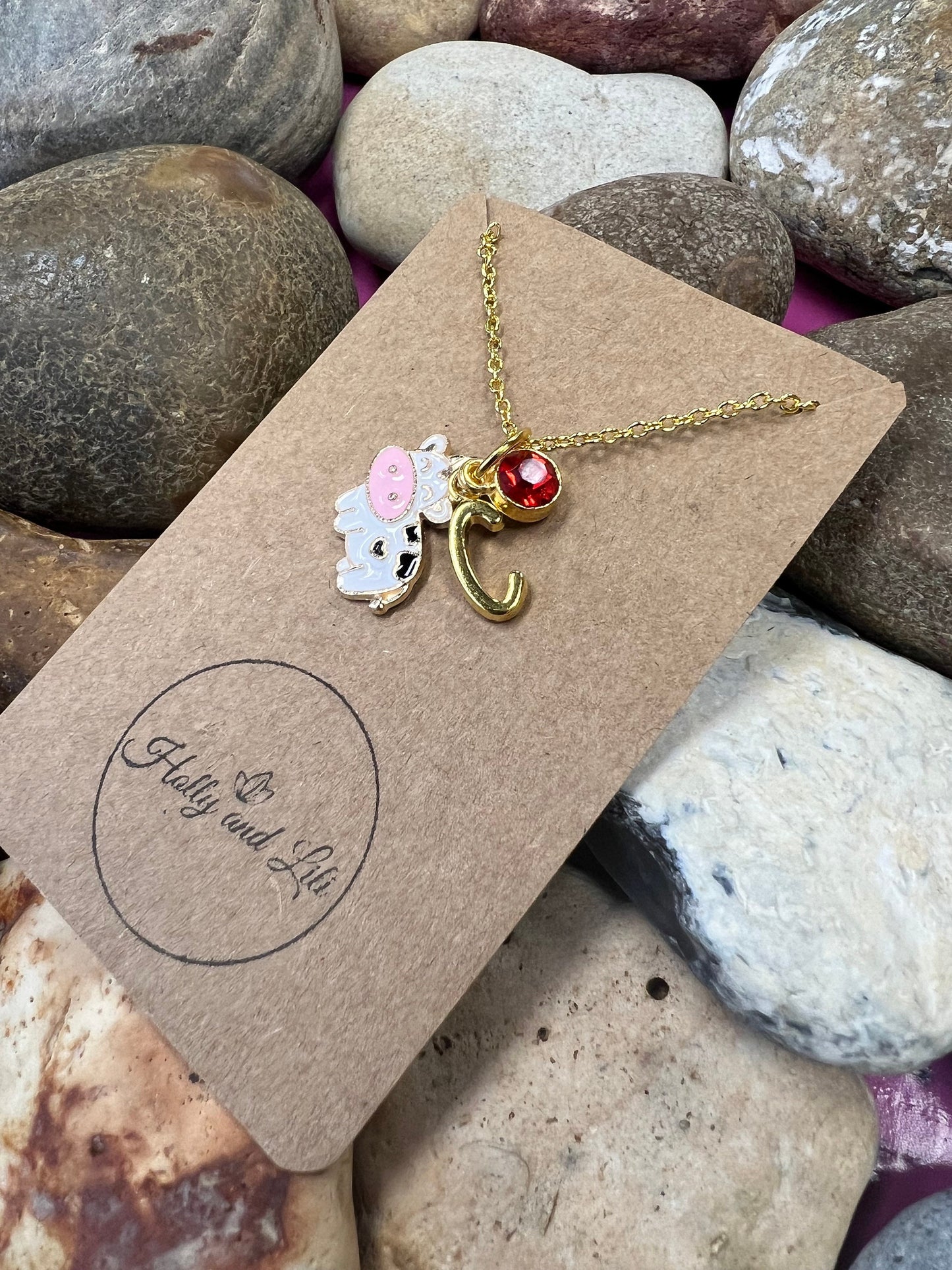 Cow Personalised Pendant Cow Charm Necklace, Alphabet Initials, Birthstone Charm, Moo, Calf, Bull, 1st Necklace, Animal Chain, Cute