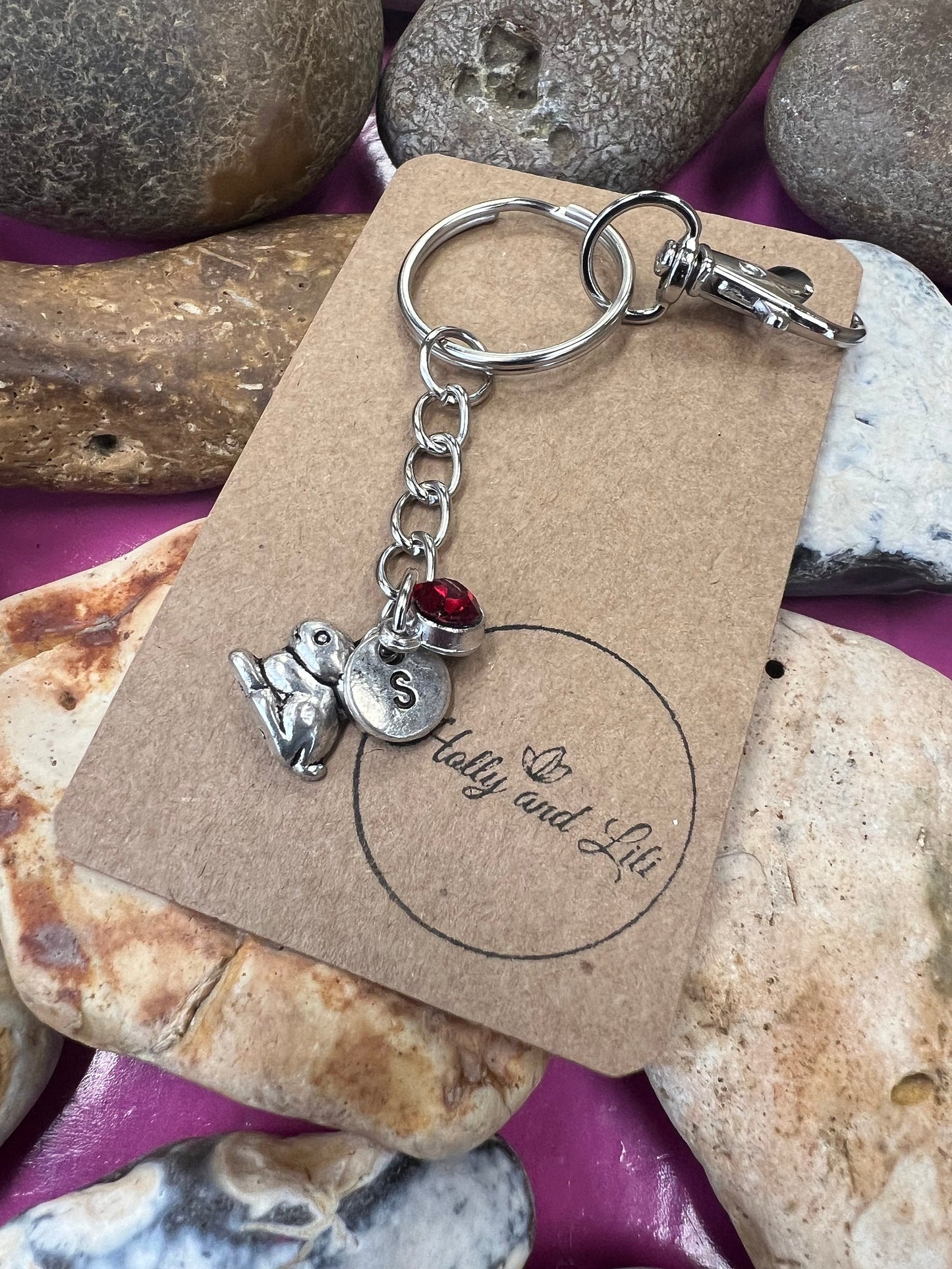 Rabbit Personalised, keychain Bunny, Animal Keyring, Alphabetical Initial, Birthstone Charms, Rabbits Zipper , Bunnies Initials, Personalise