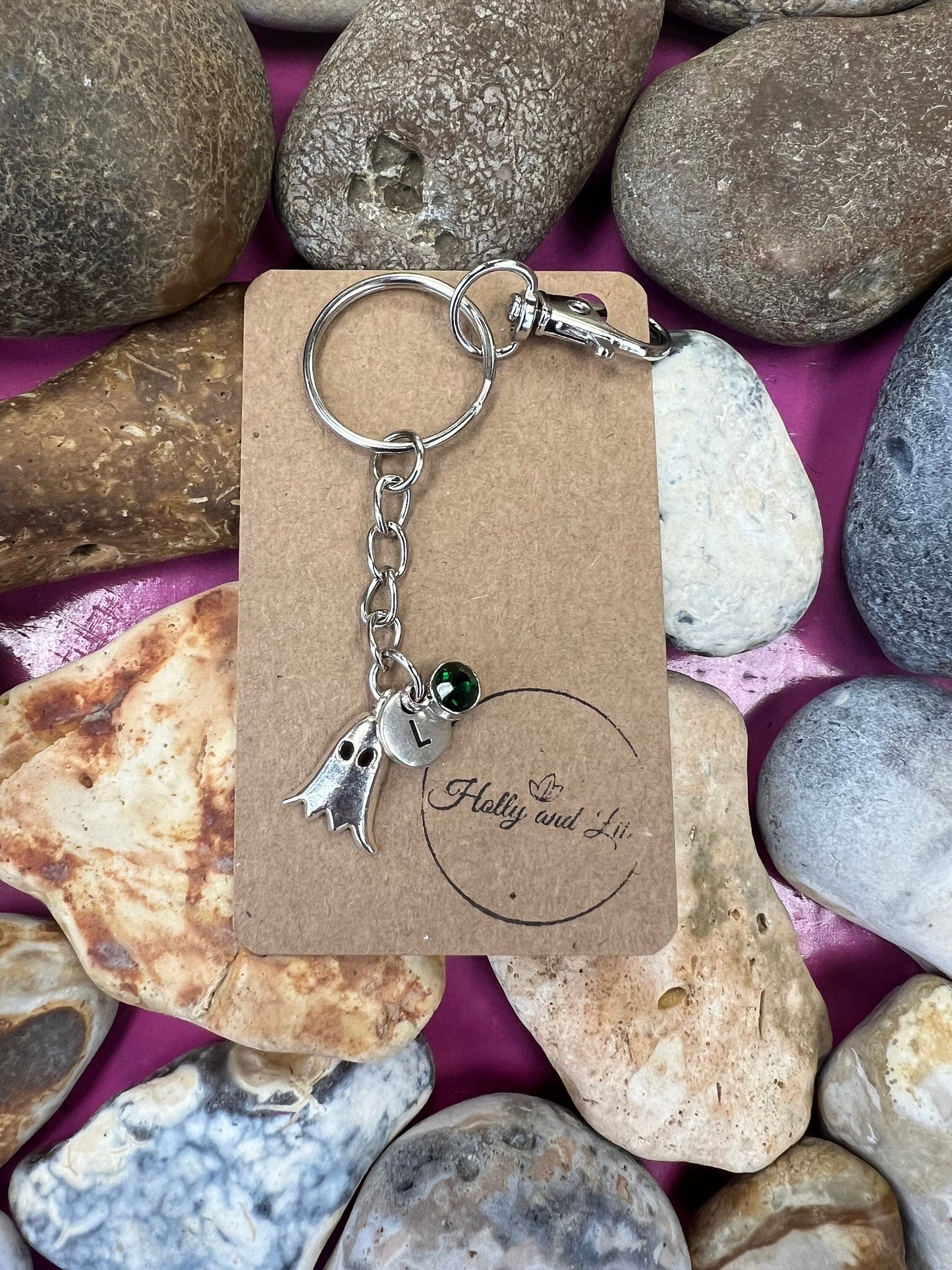 Ghost Personalised Keychain, Goul Keyring Gift, Alphabet Initial, Birthstone Charm, Spooky Personalised Gift, Ghosts Zipper