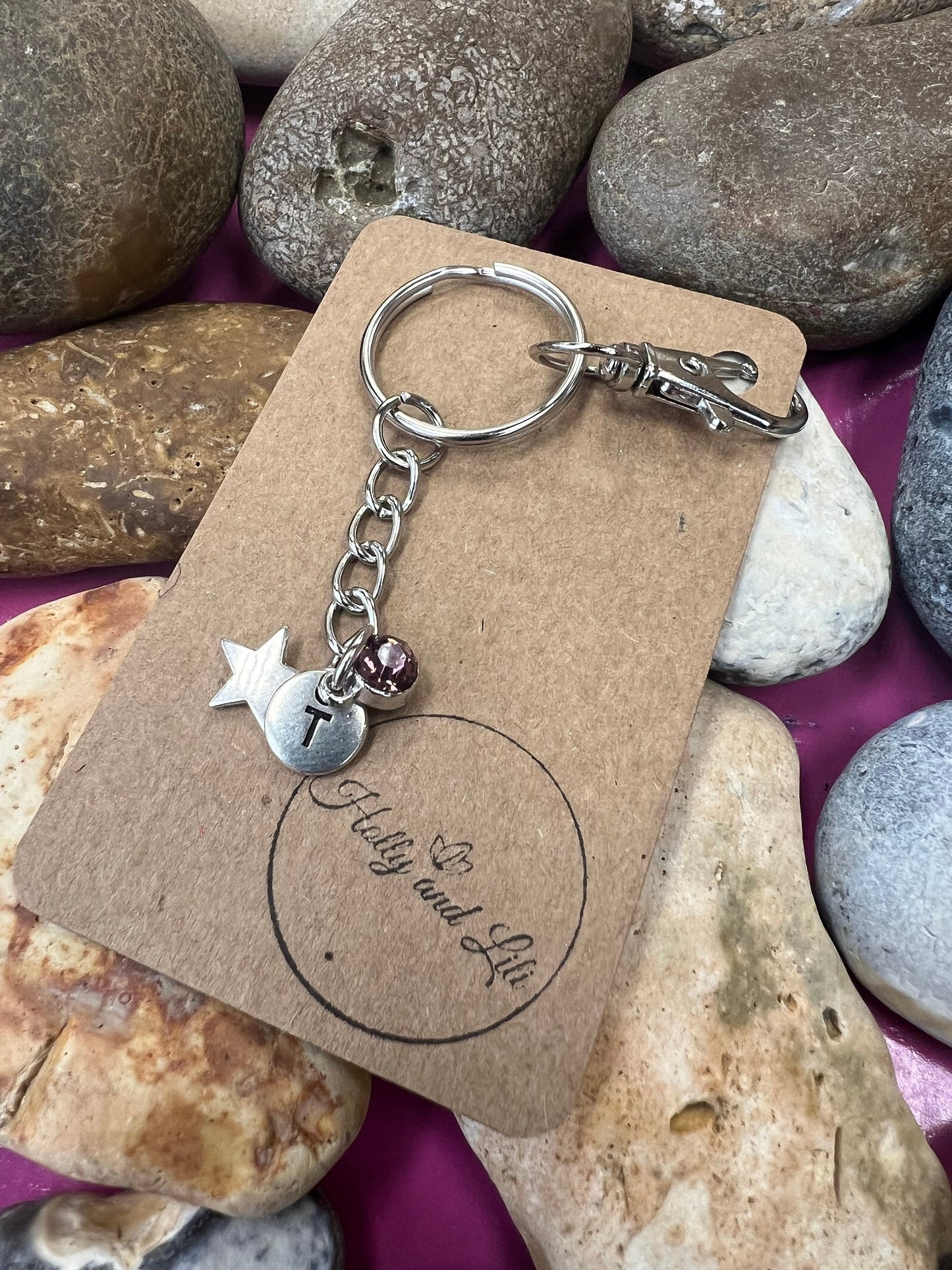 Star Style Personalised Keychain, Stars Keyring, Star Alphabet Initials, Birthstone Charm, Star Gifts, Zipper Chain