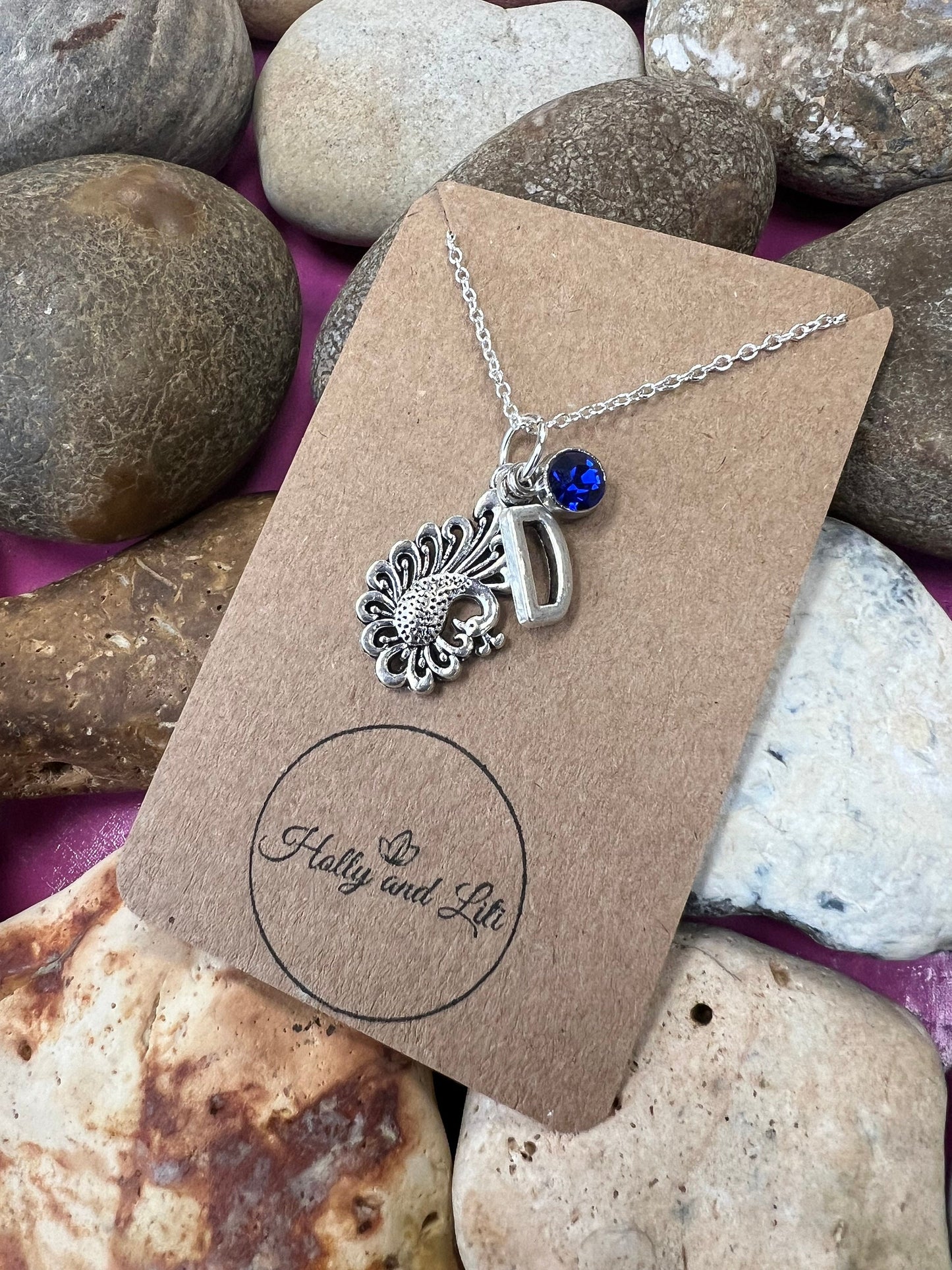 Peacock Personalised Pendant Charm Necklace, Alphabet Initials, Birthstone Charm, Birdies Chain, Bird Necklace, Peacocks Gift For Her