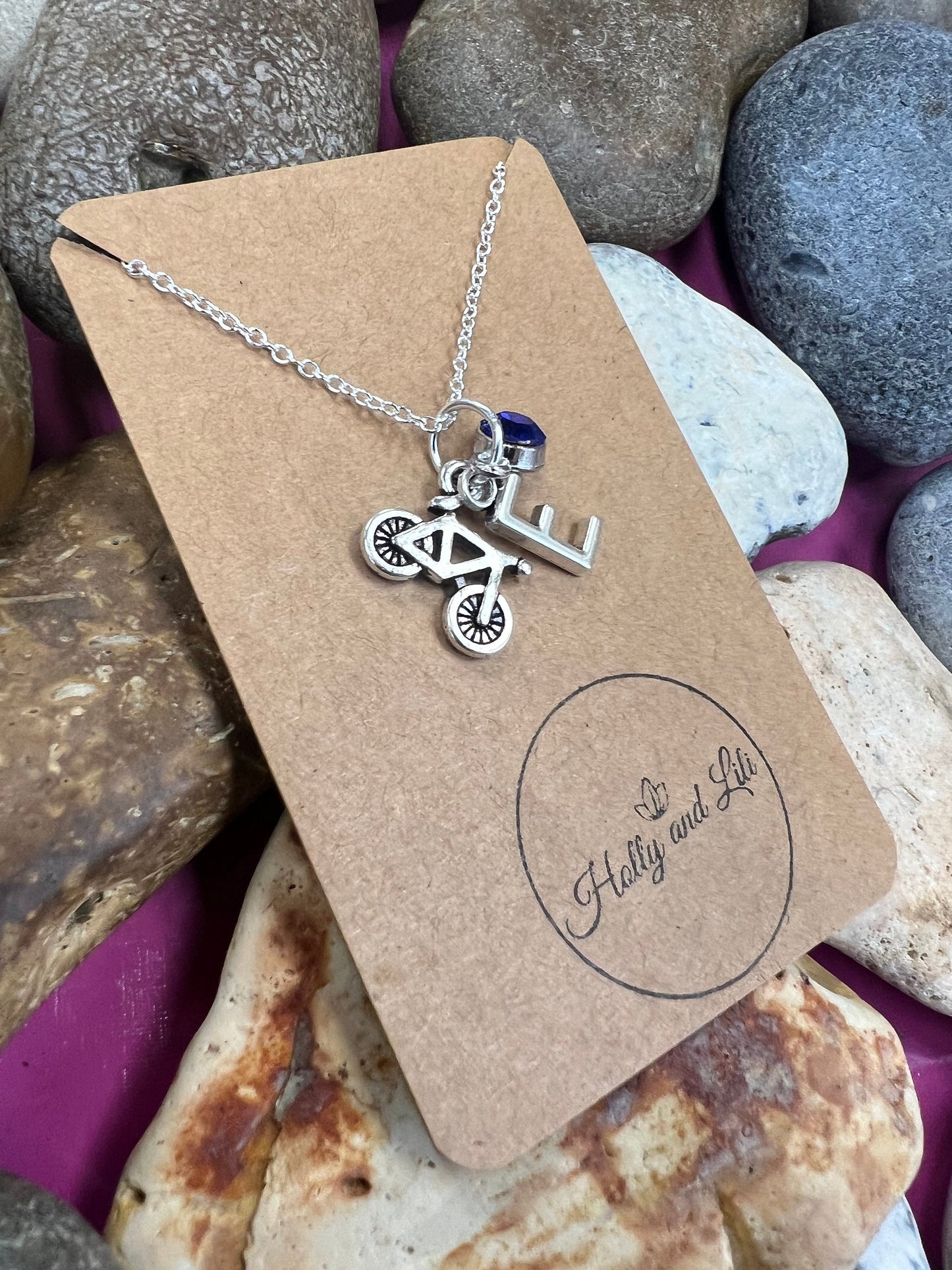 Bike Necklace, Bikes, Cycling, Style Novelty Charm Necklace, Personalised Alphabet Initials, Birthstone Charm, Bicycle Necklace, Gifts