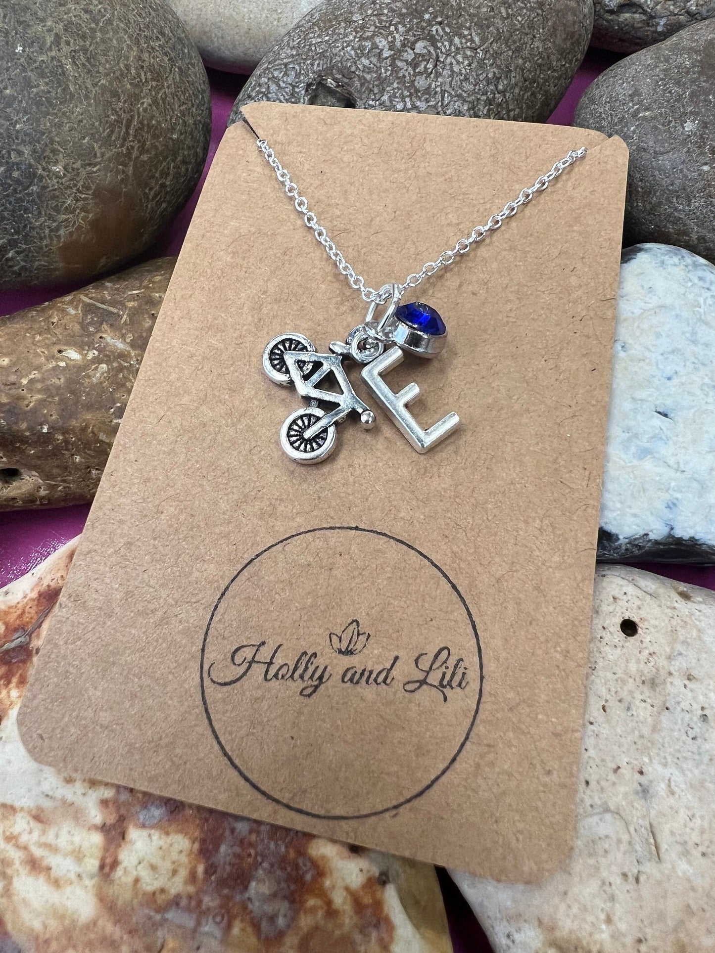 Bike Necklace, Bikes, Cycling, Style Novelty Charm Necklace, Personalised Alphabet Initials, Birthstone Charm, Bicycle Necklace, Gifts