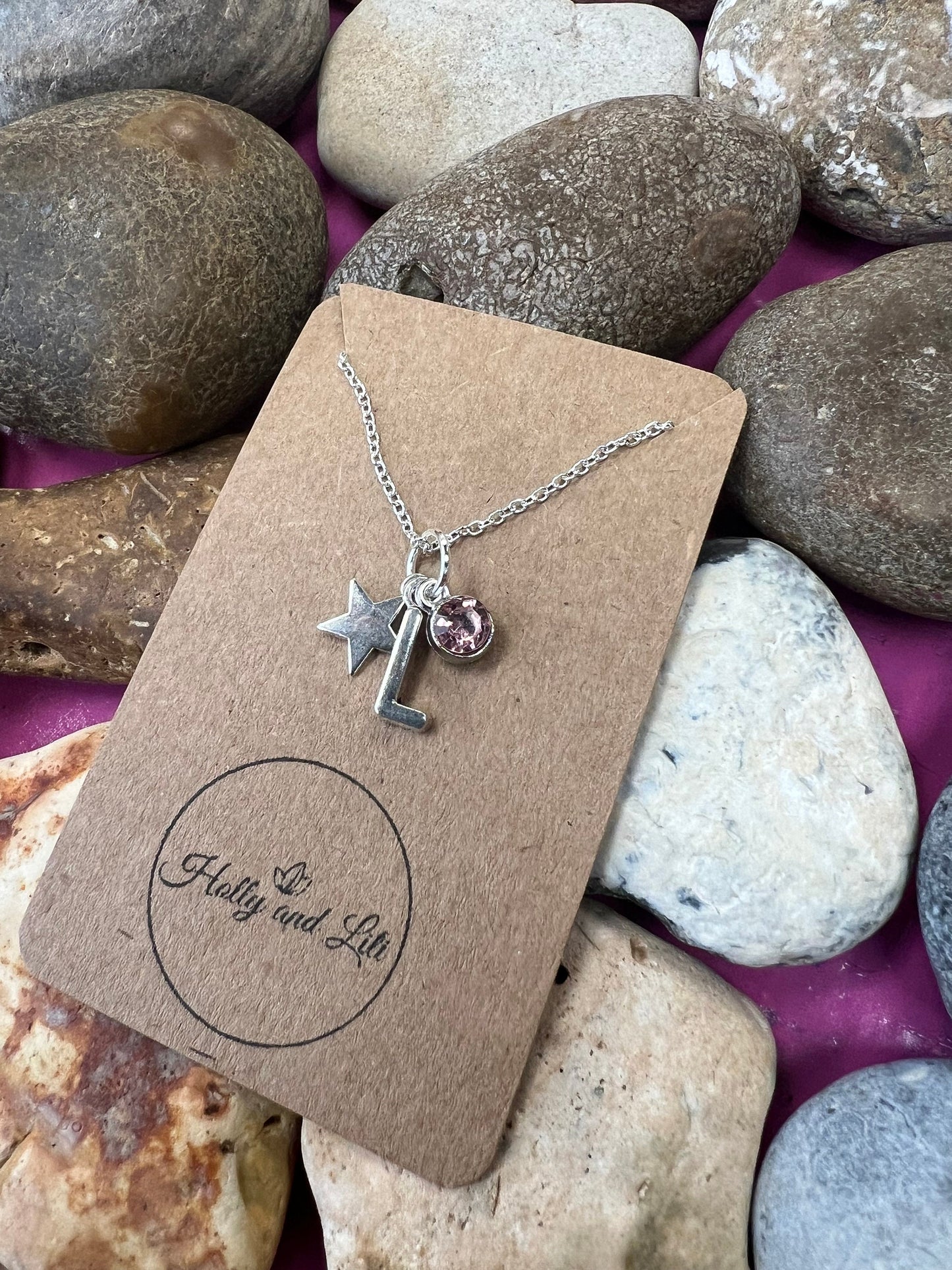 Star Necklace, Stars Personalised Pendant Charm Necklace, Alphabet Initial, Birthstone Charm, First Necklace, Star Gifts