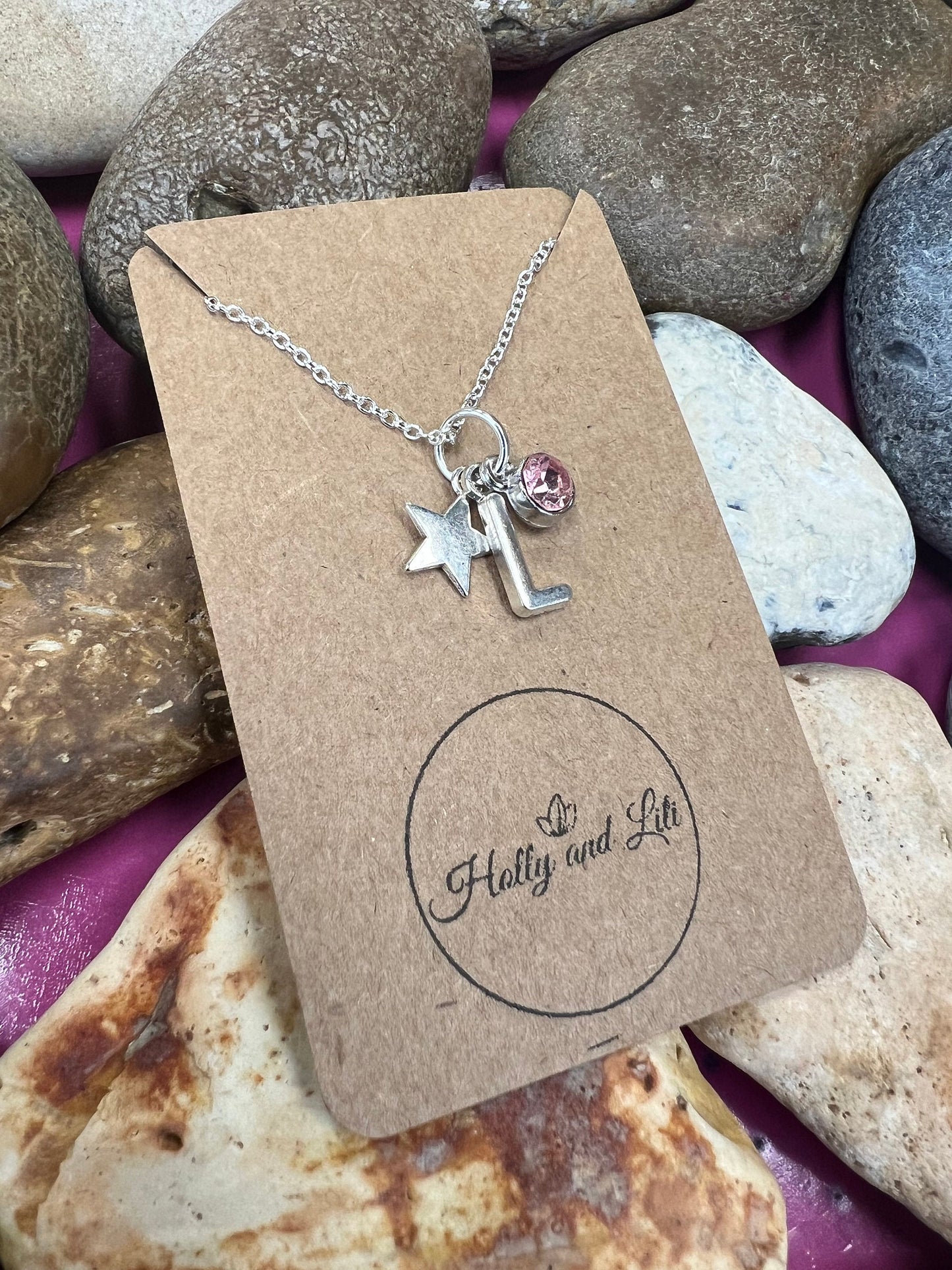 Star Necklace, Stars Personalised Pendant Charm Necklace, Alphabet Initial, Birthstone Charm, First Necklace, Star Gifts