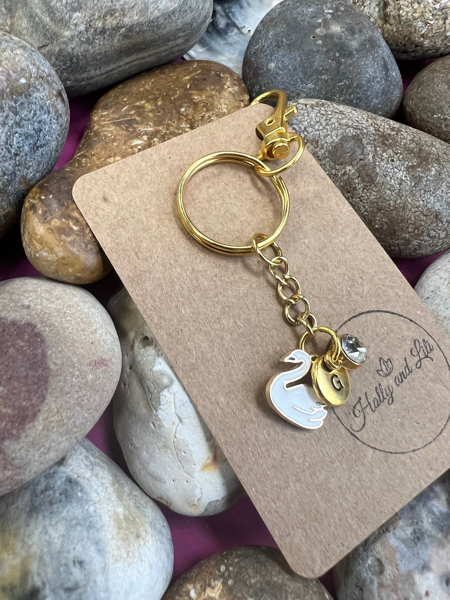 Swan Personalised Keychain, Swans Keyring, Alphabetical Initial, Birthstone Charms, Drake Zipper Chains For Her, Novelty, , BFF