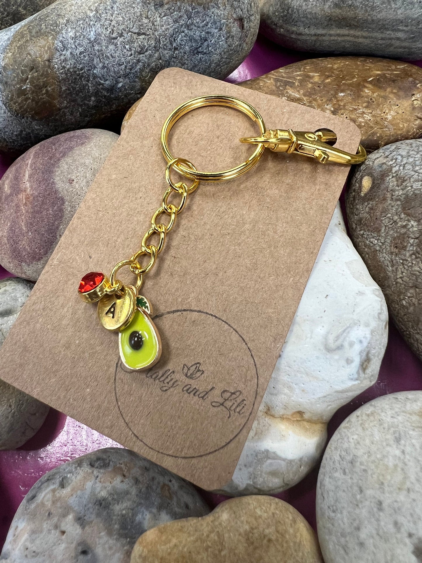 Avocado Personalised Keychain, Avocado Fruit Keyring, Avocados Fruit Alphabet Initials, Birthstone Charm, Avocado Gifts, Zipper Chain