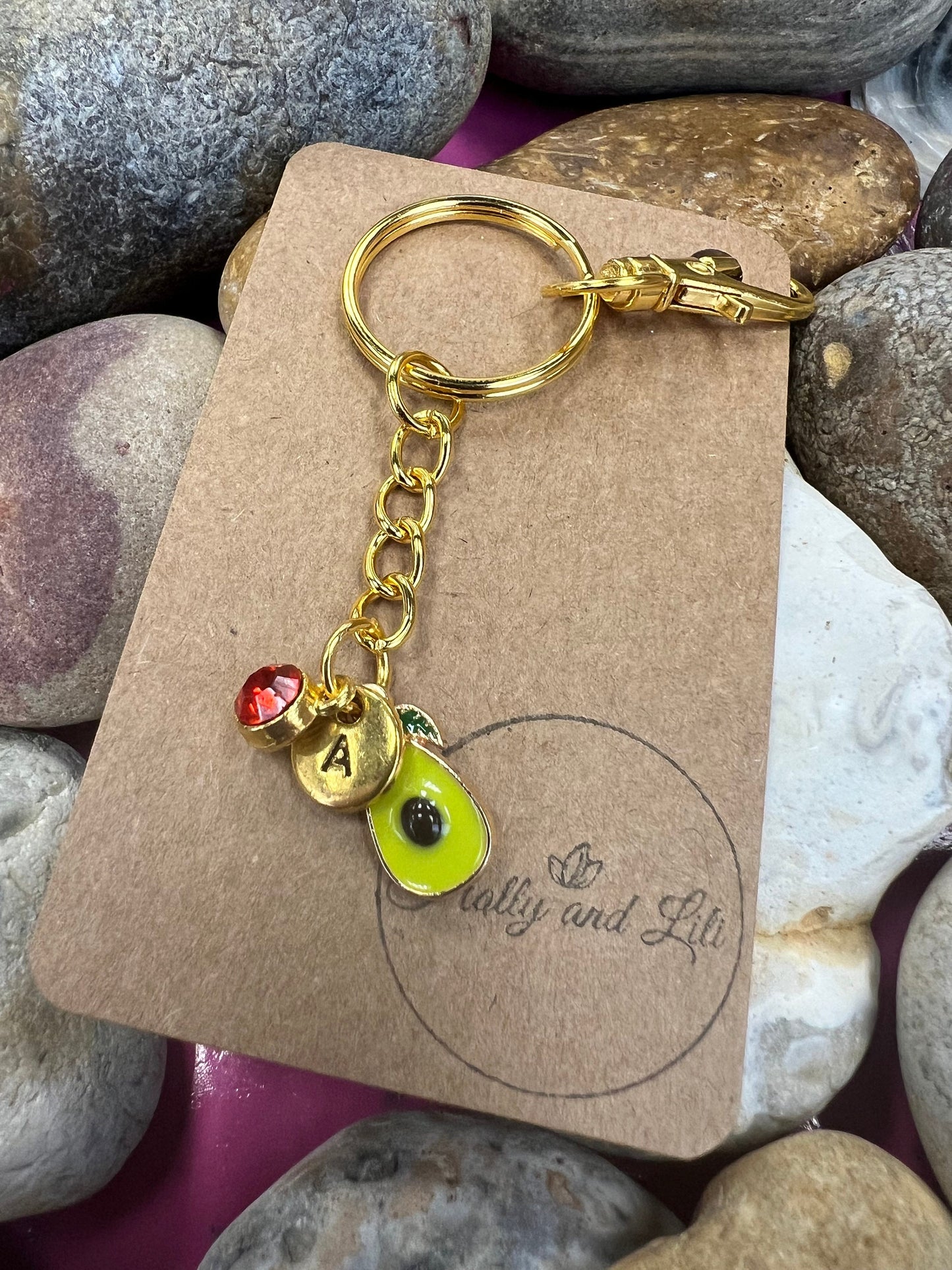 Avocado Personalised Keychain, Avocado Fruit Keyring, Avocados Fruit Alphabet Initials, Birthstone Charm, Avocado Gifts, Zipper Chain