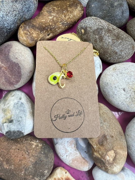 Avocado Slice, Personalised Pendant Charm Necklace, Alphabet Initials, Birthstone Charms, First Necklace, Unique Gift For Daughter