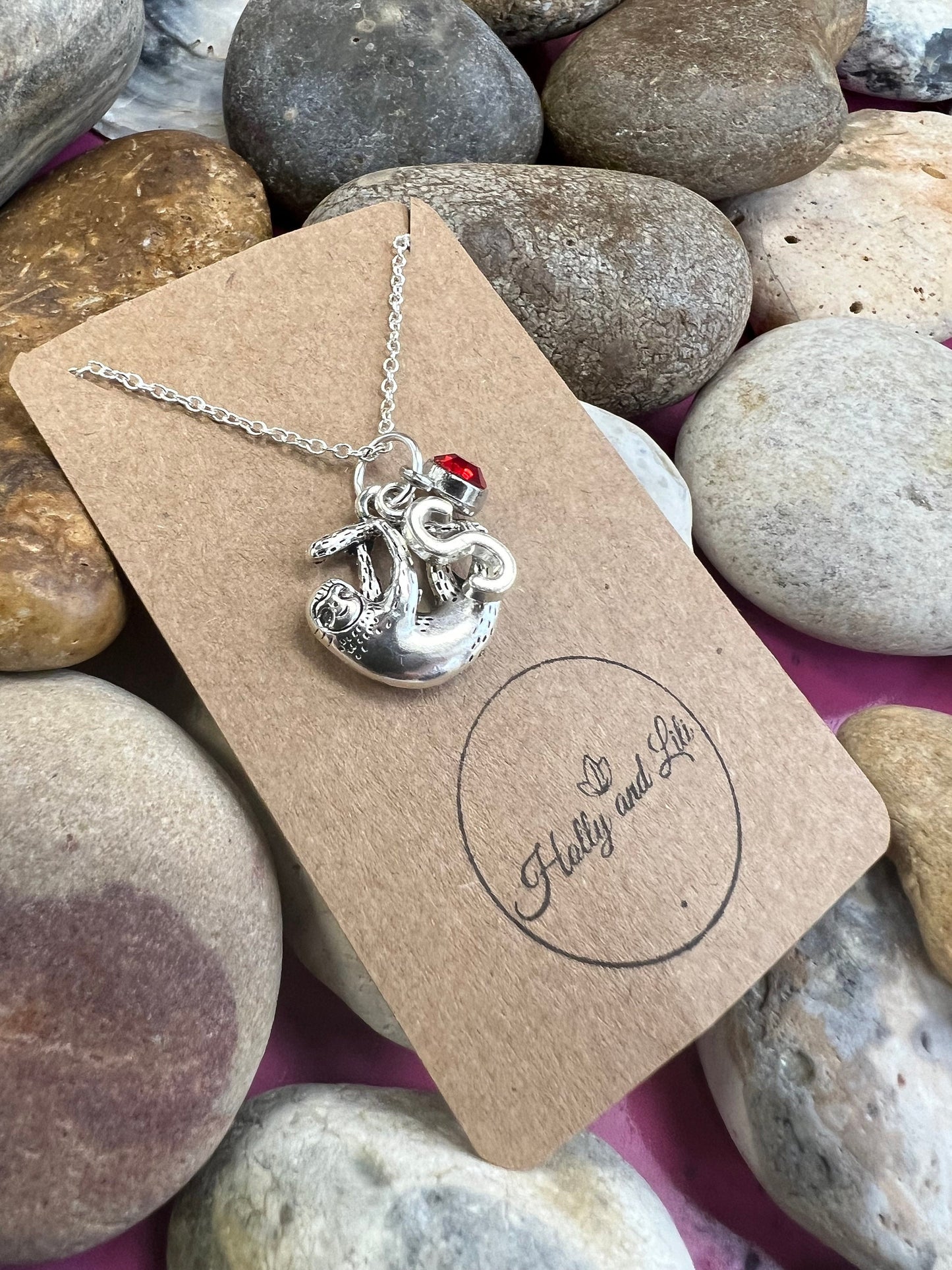 Sloth Personalised Pendant Sloth Charm Necklace, Alphabet Initials, Birthstone Charm, Sloth, First Necklace, Animal, Cute Sloths