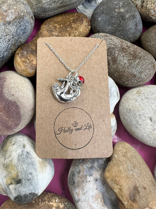 Sloth Personalised Pendant Sloth Charm Necklace, Alphabet Initials, Birthstone Charm, Sloth, First Necklace, Animal, Cute Sloths