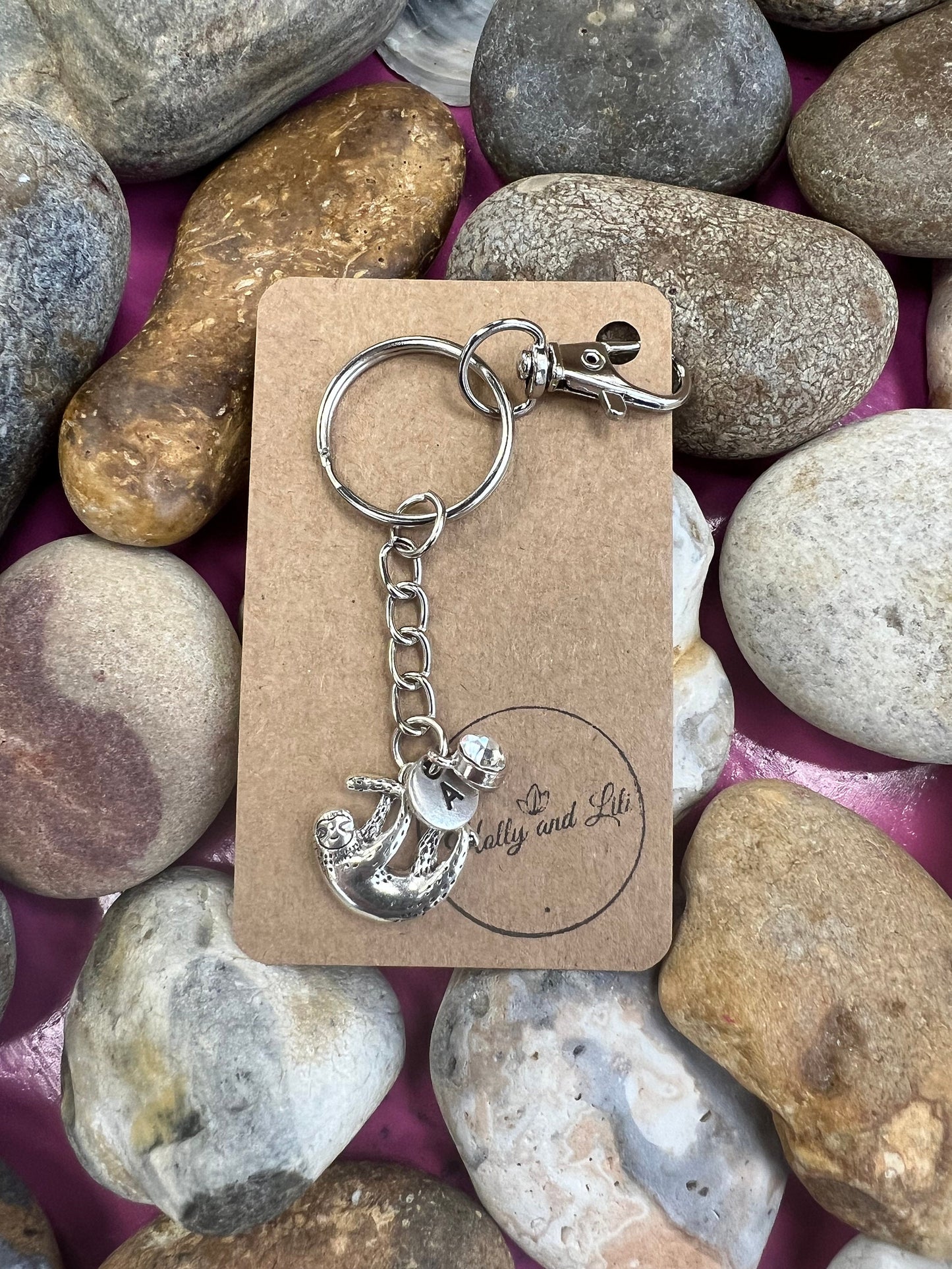 Sloth Personalised, Sloths keychain, Animal Keyring, Alphabetical Initial, Birthstone Charms, Sloth Zipper, Sloth Key-Ring, Personalise