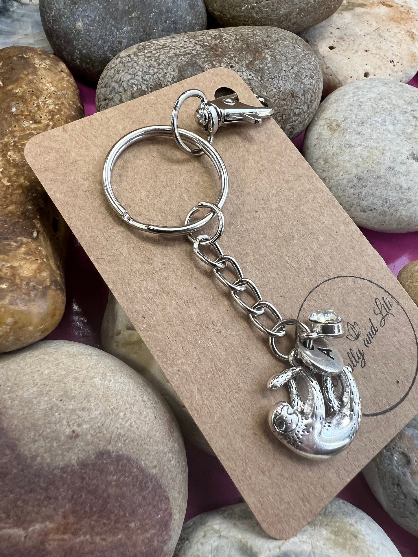 Sloth Personalised, Sloths keychain, Animal Keyring, Alphabetical Initial, Birthstone Charms, Sloth Zipper, Sloth Key-Ring, Personalise