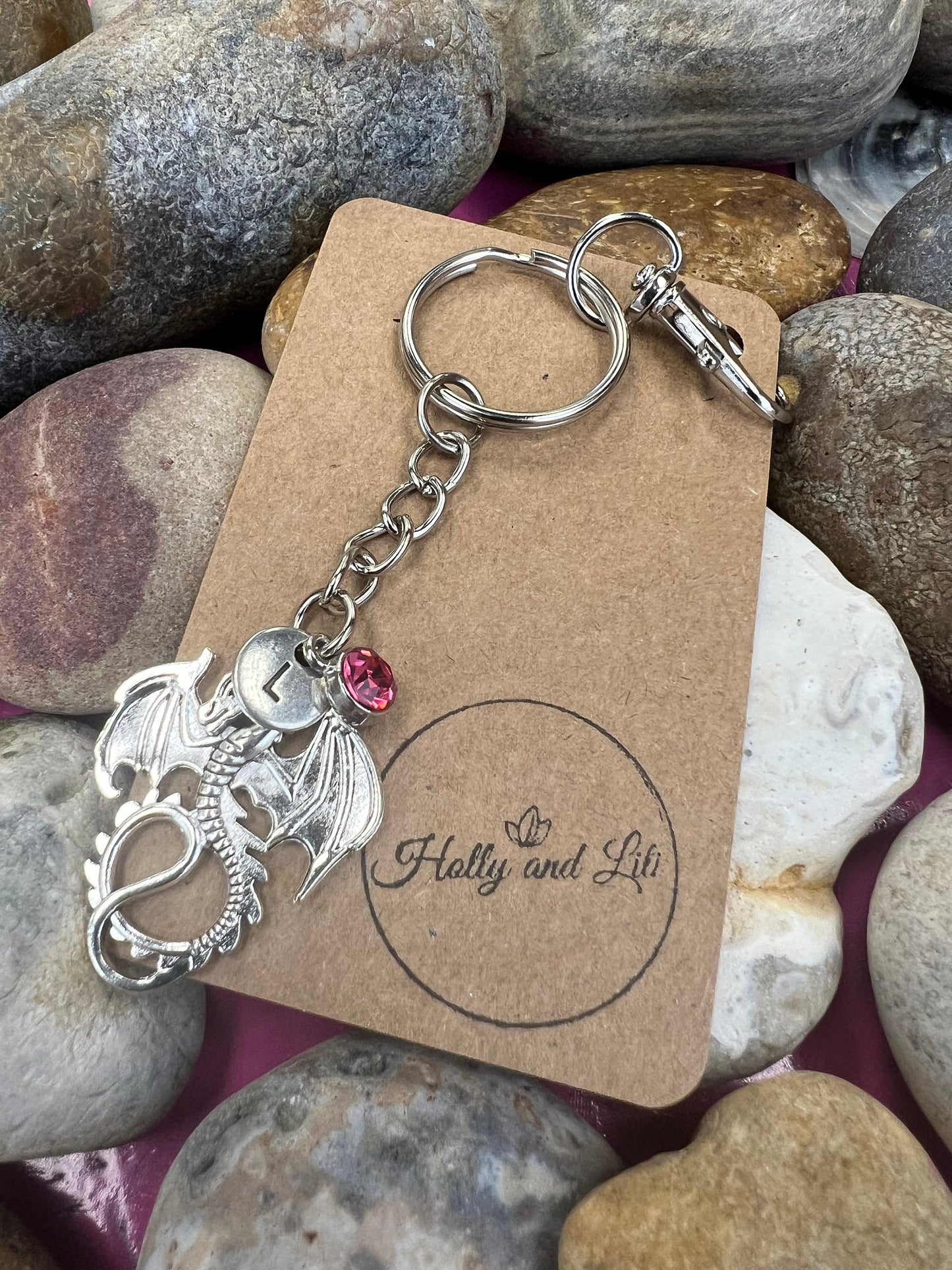 Dragon Personalised, keychain, Dragons Keyring, Alphabetical Initial, Birthstone Charms, Zipper Chain, Initials Key-Ring, Personalise