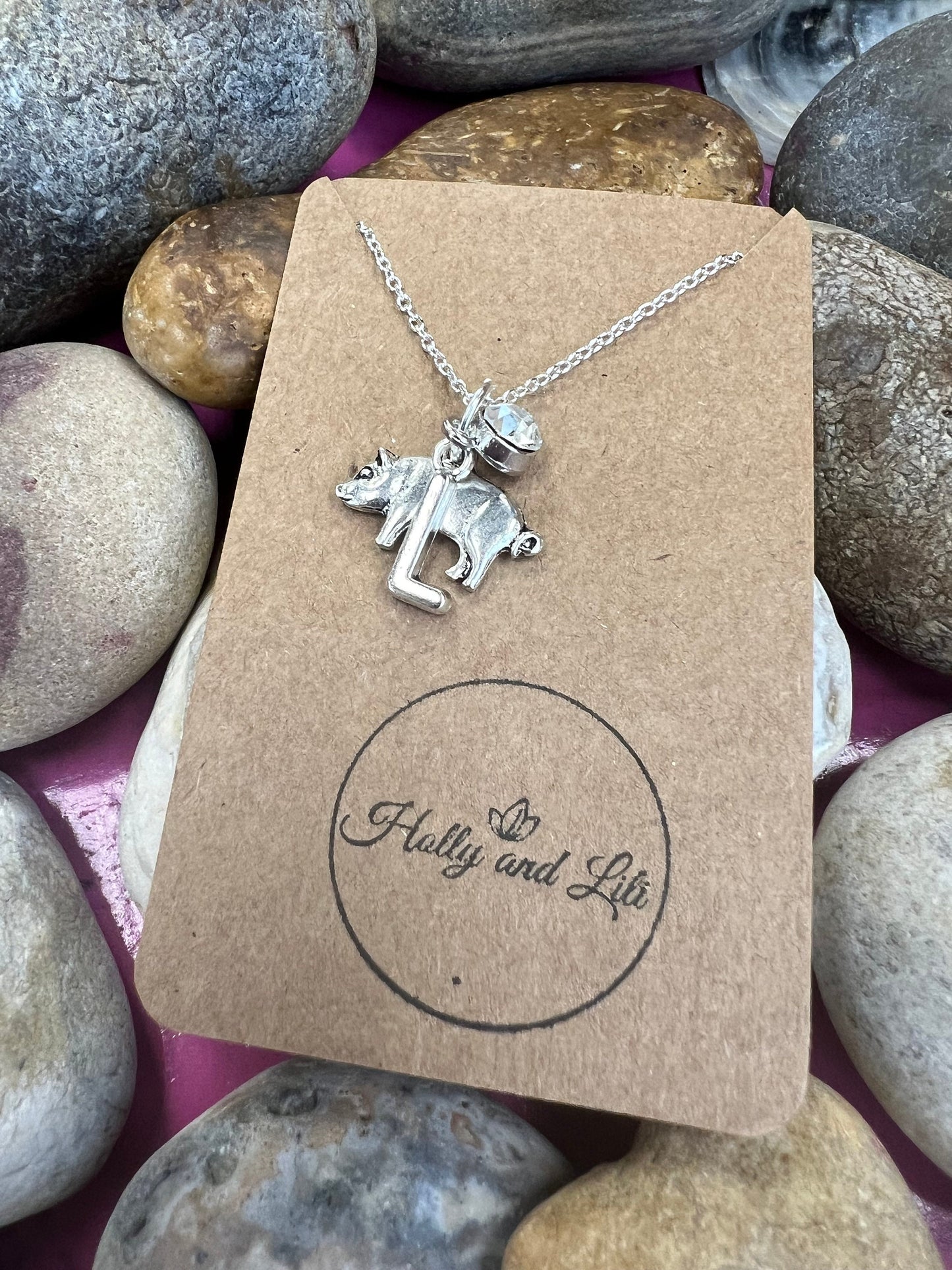 Pig Personalised Pendant Piggy Charm Necklace, Alphabet Initials, Birthstone Charm, Piglet, Pig, Pigs, First Necklace, Animal Chain, Cute