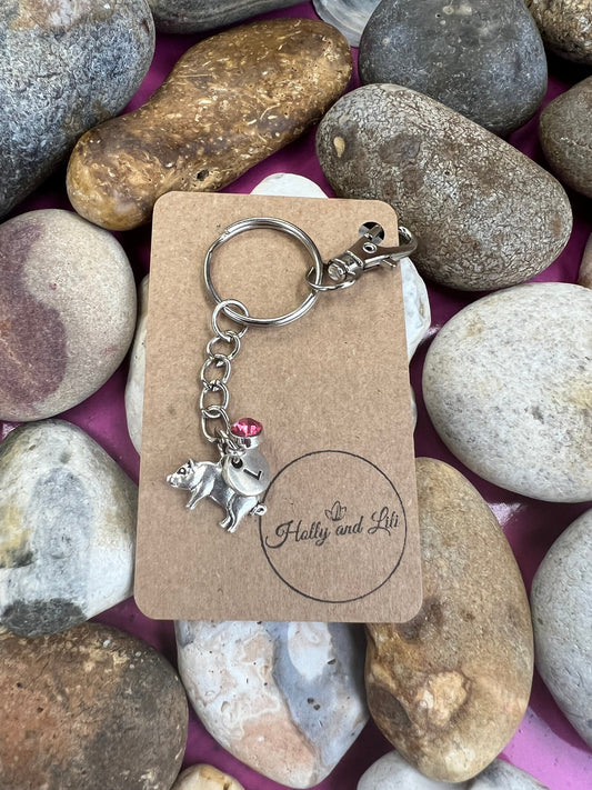 Pig Personalised, keychain Pigs, Animal Keyring, Alphabetical Initial, Birthstone Charms, Pig Zipper, Initials Key-Ring, Piggy Personalise