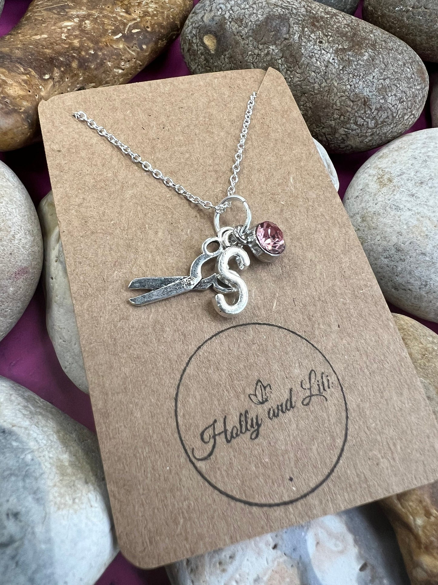 Scissors Necklace, Scissor Personalised Pendant Necklace, Cut Alphabet Initial, Birthstone Charm, First Necklace, Hairdresser Gift, Scissors