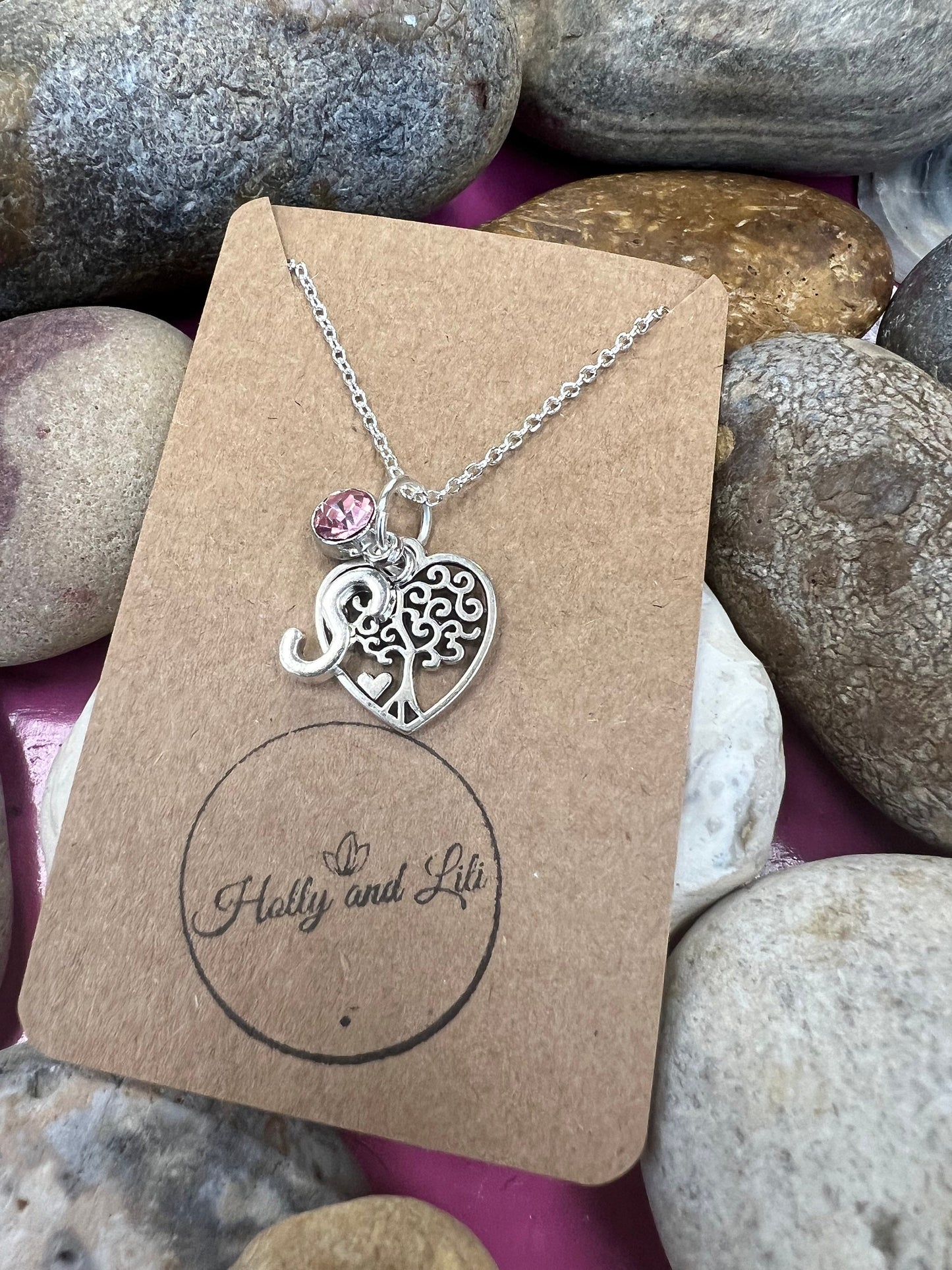 Heart Personalised Pendant Charm Tree Of Life Heart Necklace, Alphabet Initials, Birthstone, Love Chain, Hearts,To The One I Love, TOL, Life