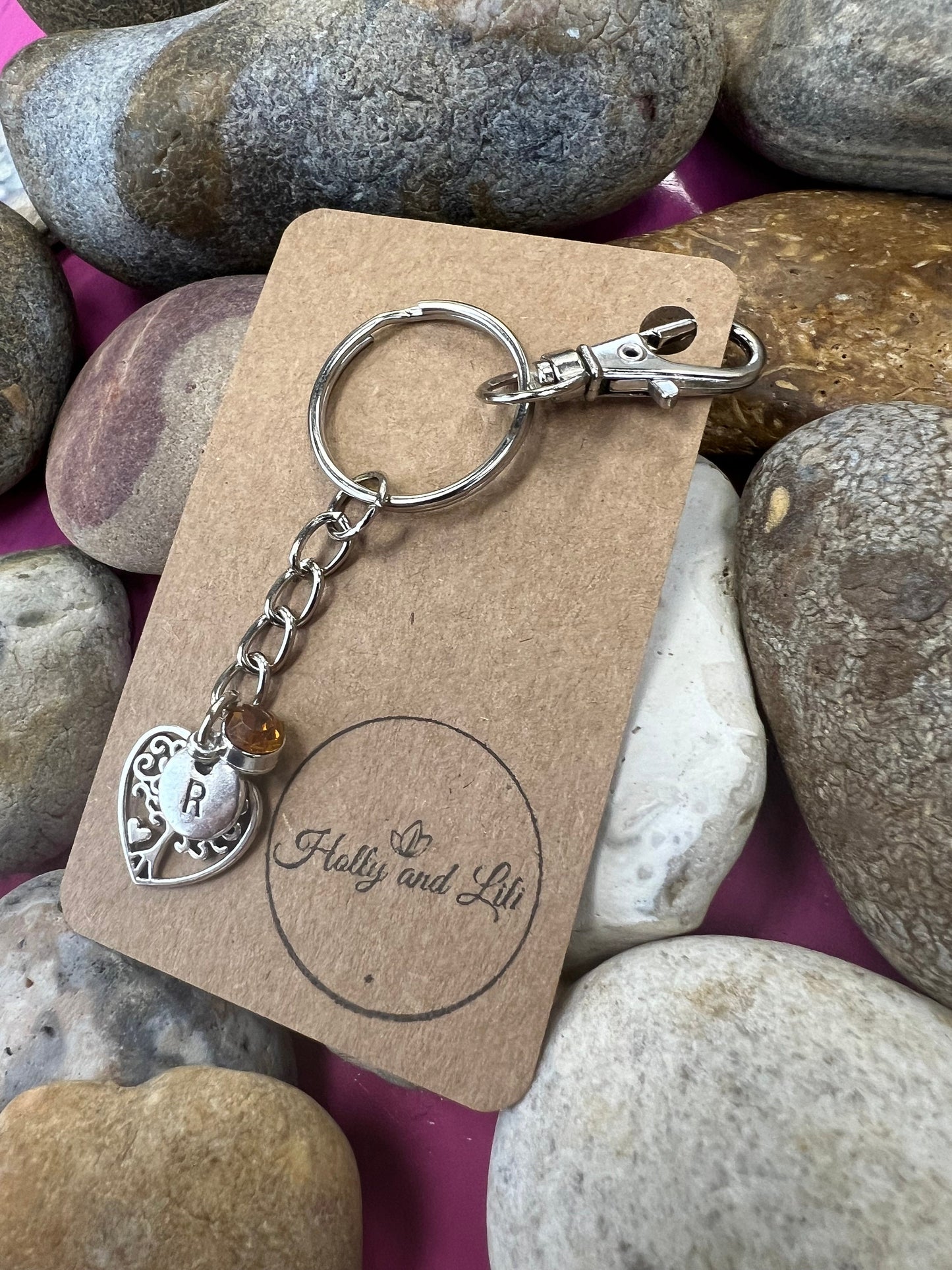 Tree Of Life Heart Personalised Keychain, Alphabet Initials, Birthstone, Hearts Initial Keyring, Love Keyring, Love, Hearts Zipper chain,