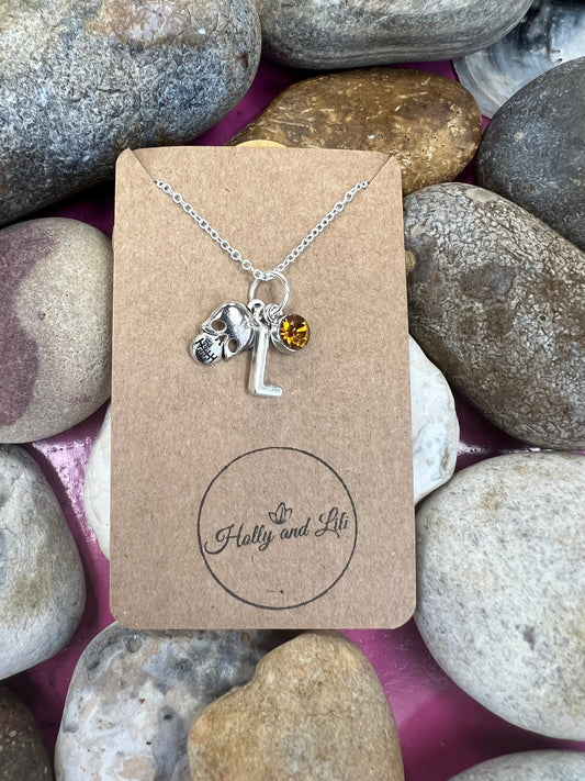 Skull Personalised Pendant Charm Necklace, Alphabet Initials,  Birthstone Charm, Skull Gift, Grunge Gifts, Skull Gift, Bones, Face Necklace