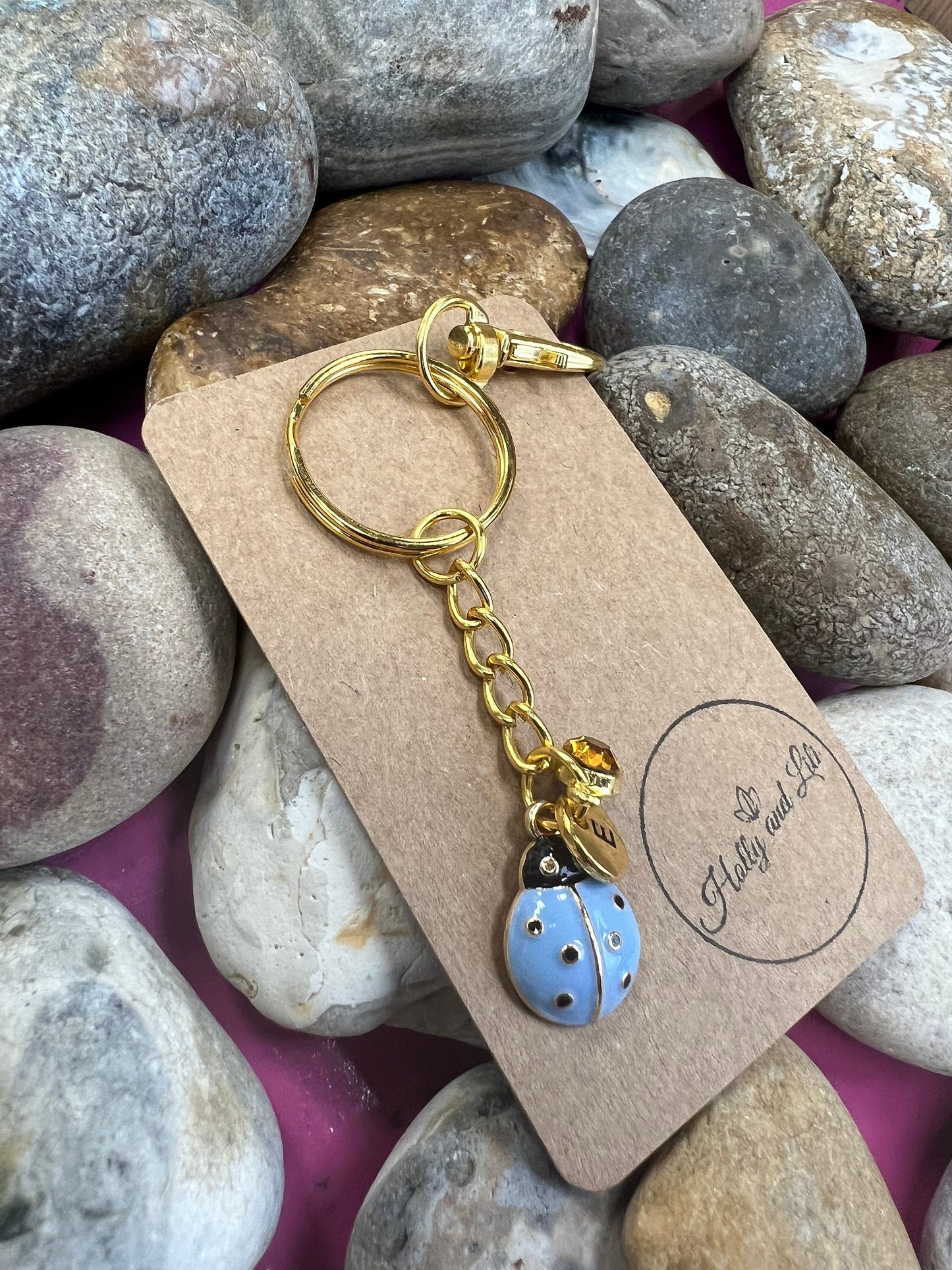 Ladybird Blue Personalised Keychain, Ladybug Keyring, Alphabetical Initial, Birthstone Charms, Insect Zipper Chains, Novelty, BFF